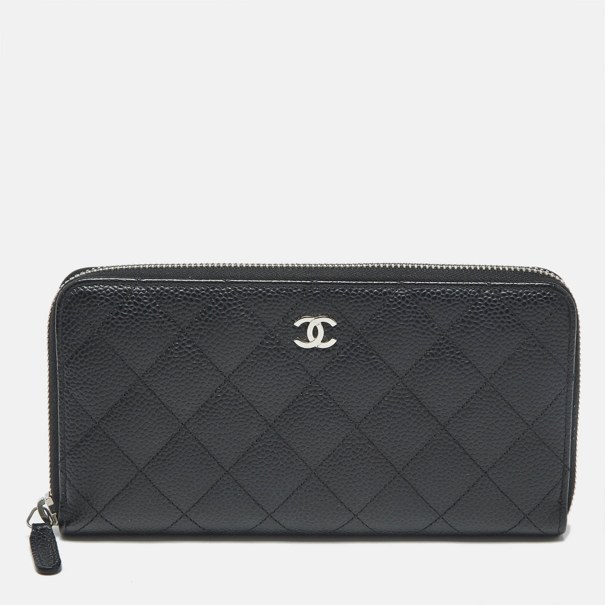 

Chanel Black Quilted Caviar Leather CC Zip Around Wallet