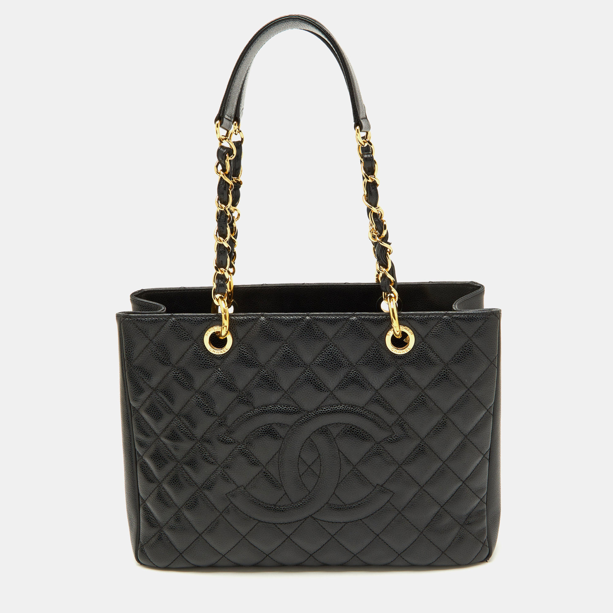 Pre-owned Chanel Black Quilted Caviar Leather Grand Gst Shopper Tote