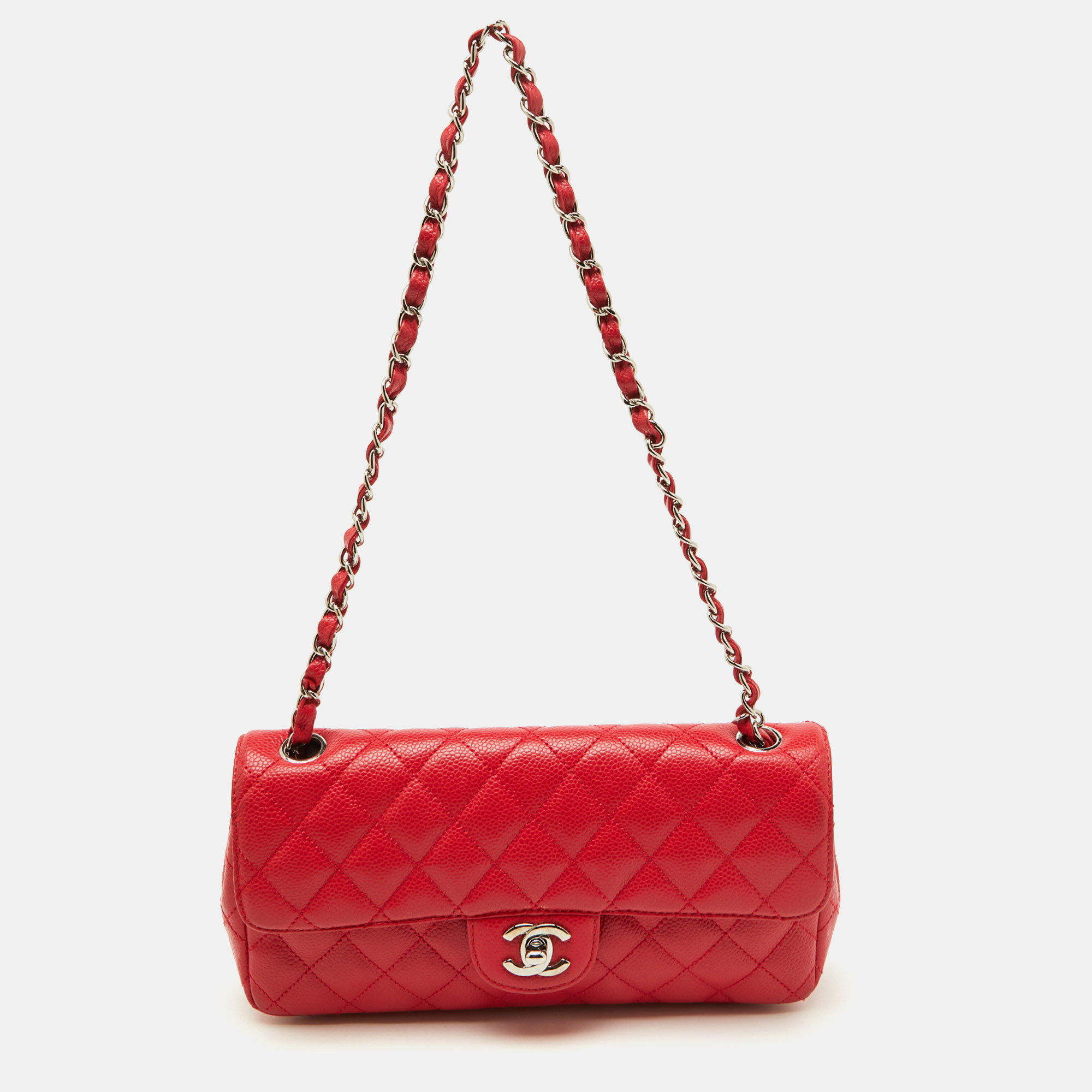 

Chanel Red Quilted Caviar Leather Classic East West Flap Bag