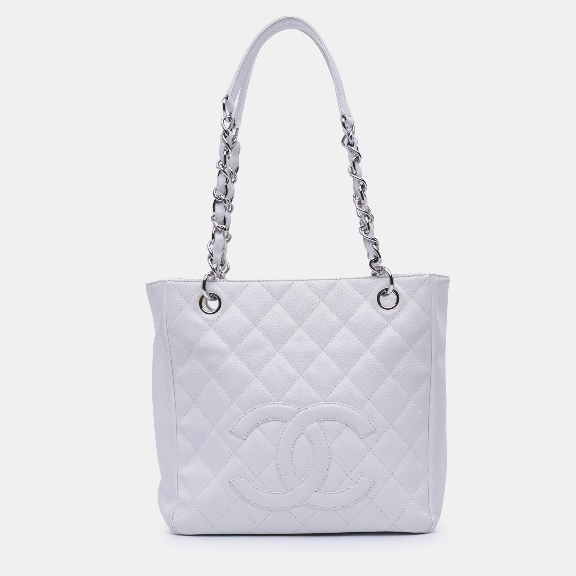 Pre-owned Chanel White Caviar Petite Shopping Tote
