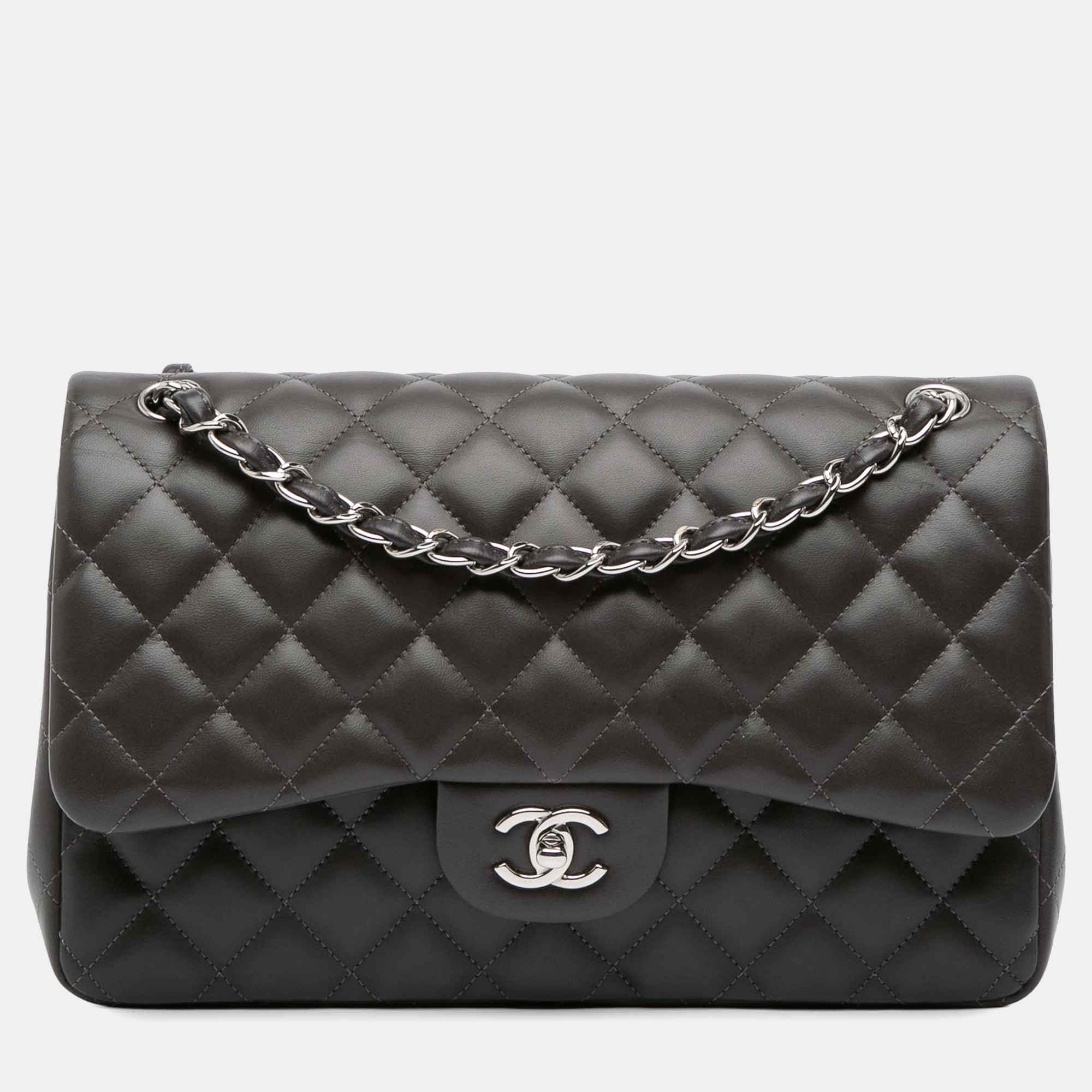 

Chanel Grey Jumbo Classic Lambskin Double Flap