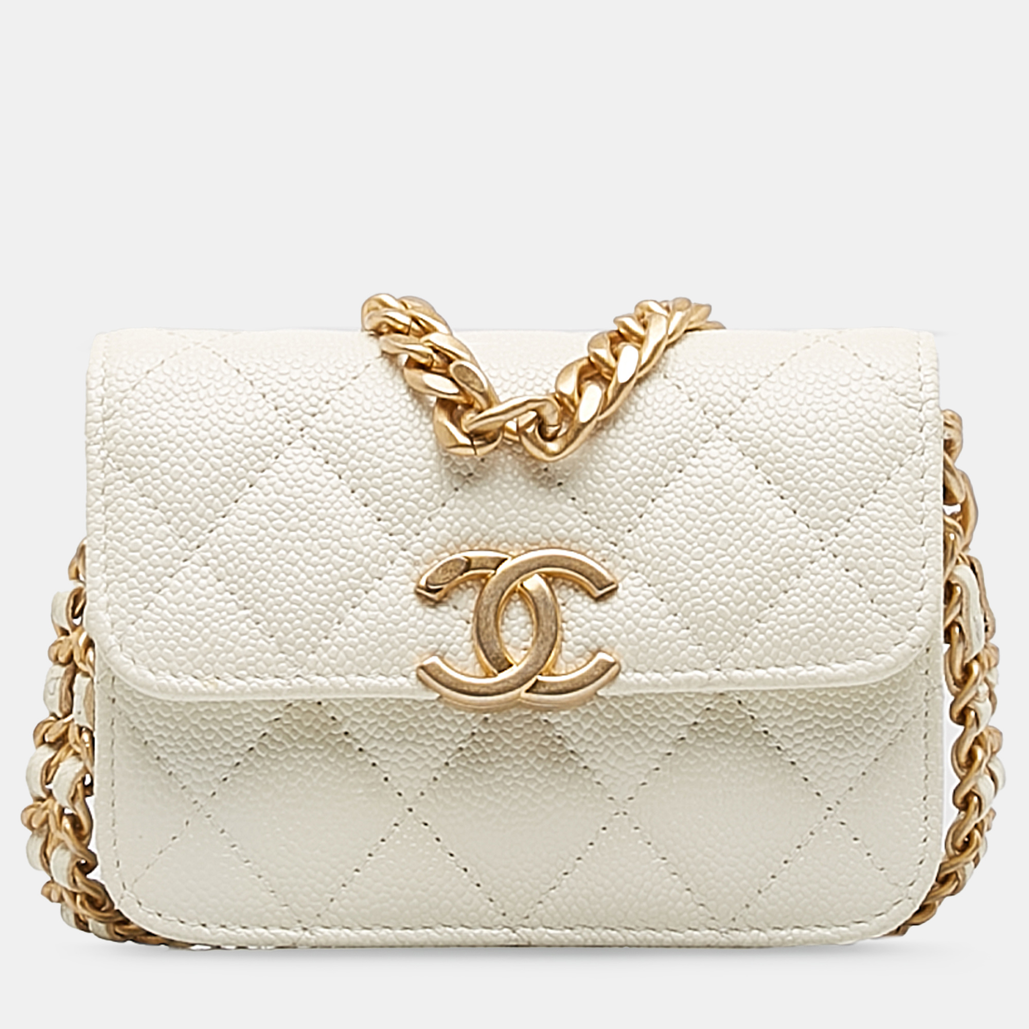

Chanel White Mini Caviar Flap Shoulder Bag
