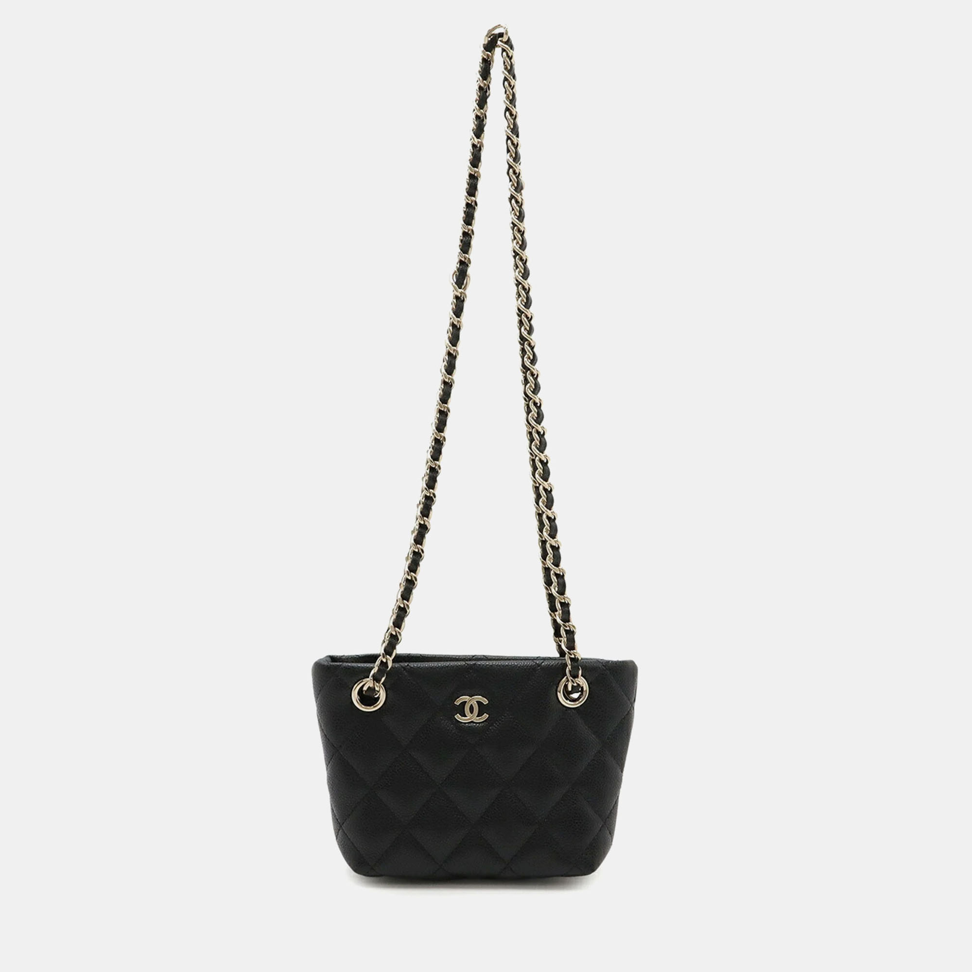 Pre-owned Chanel Matelasse Coco Mark Chain Clutch Shoulder Bag Caviar Skin Leather Black