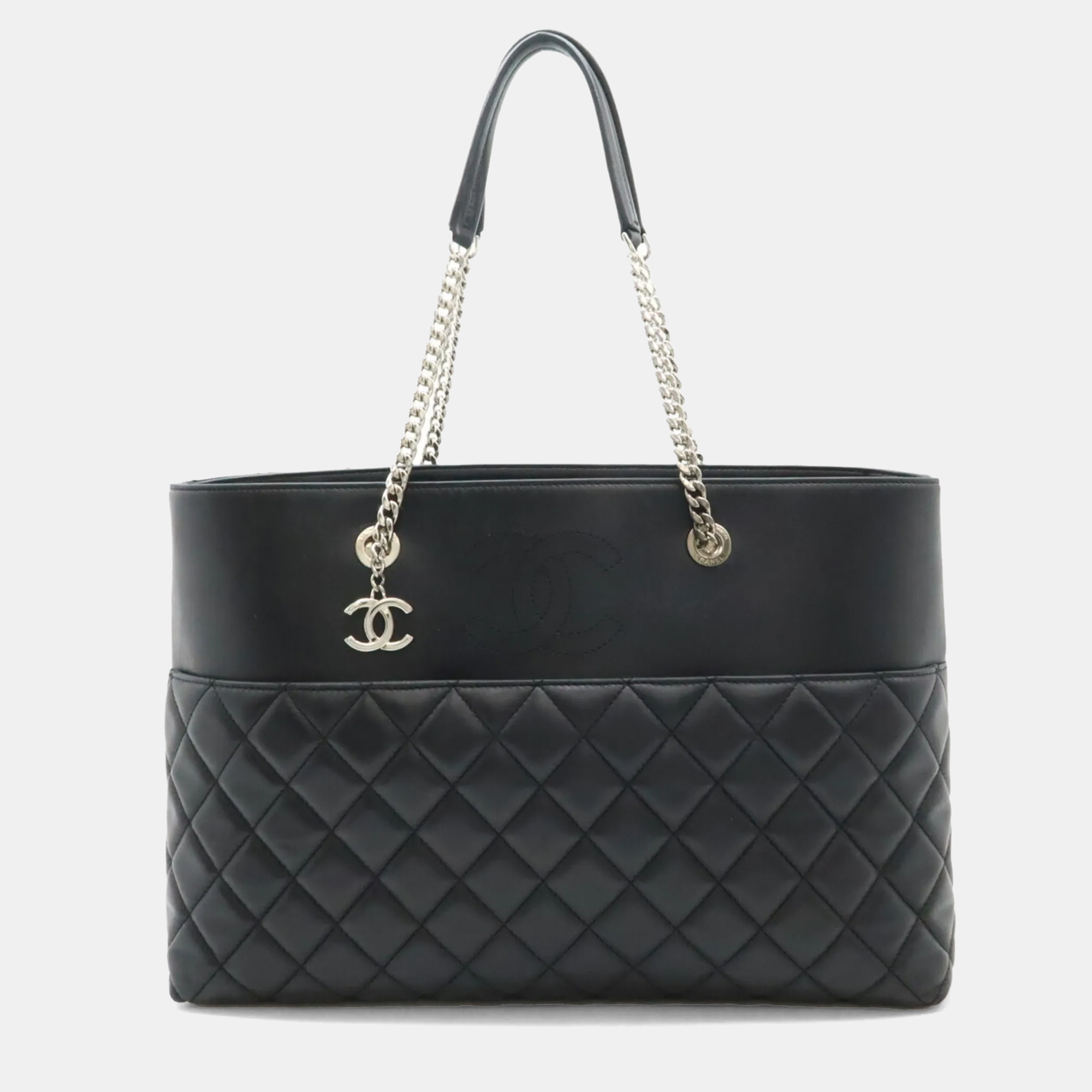 Pre-owned Chanel Matelasse Coco Mark Tote Bag Chain Shoulder Lambskin Leather Black
