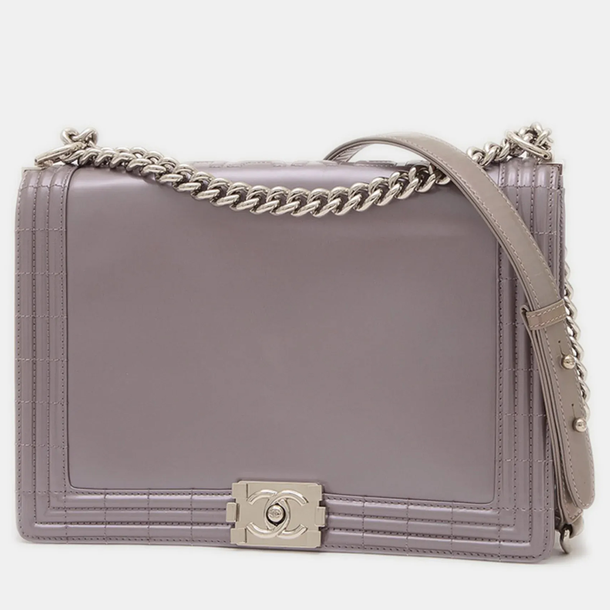 

Chanel Boy Chain Shoulder Bag Metallic Purple Silver Hardware
