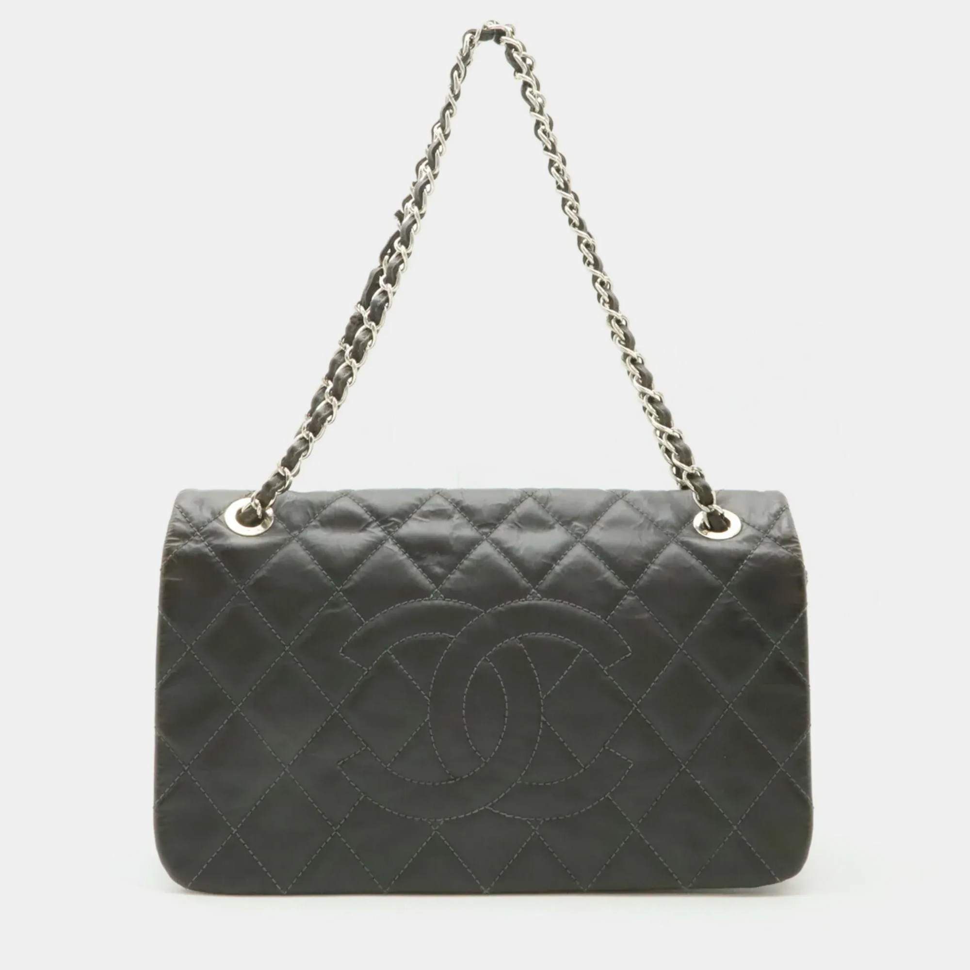 

Chanel Dark Gray Wrinkled PVC Chain Shoulder Bag, Grey