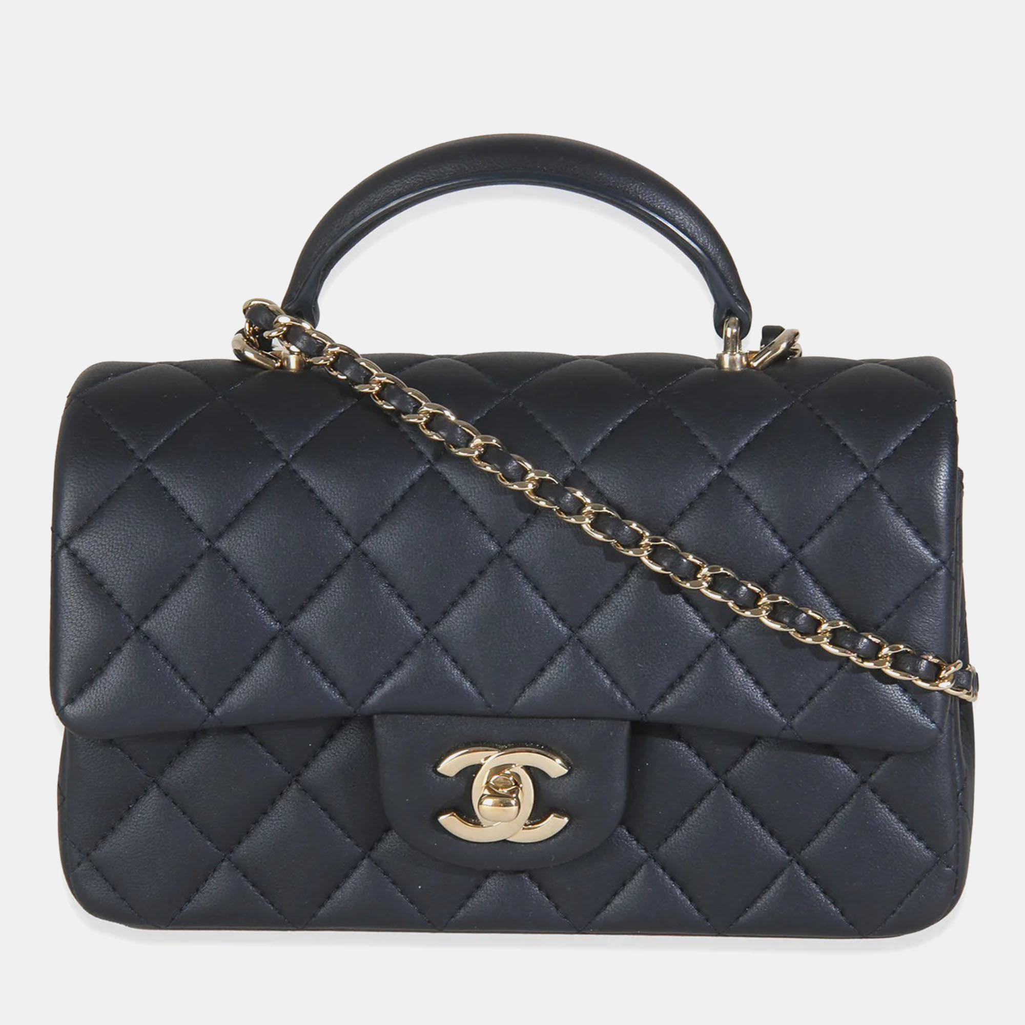 

Chanel Navy Quilted Lambskin Mini Rectangular Top Handle, Navy blue