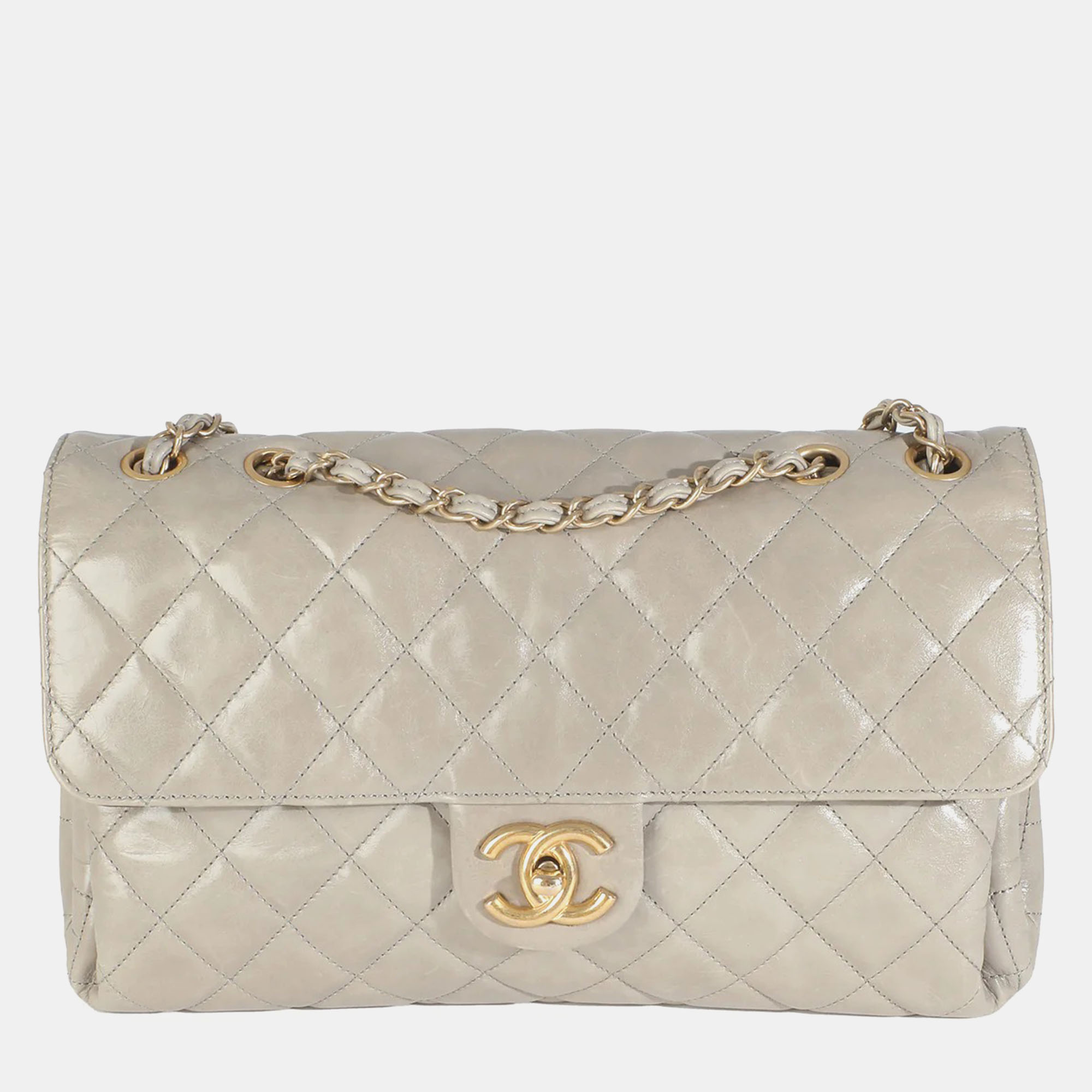 

Chanel Beige Crackled Calfskin Jumbo 3 Flap