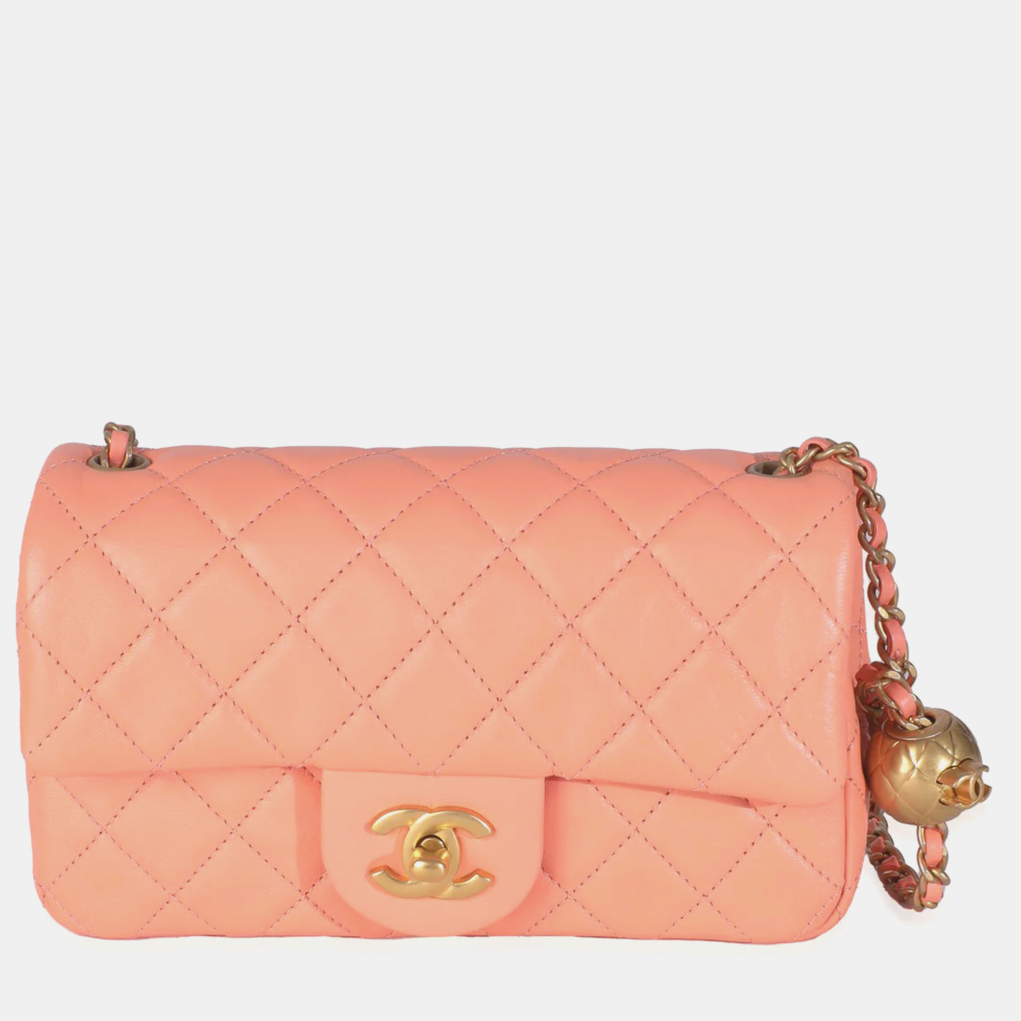 

Chanel Coral Quilted Lambskin Mini Rectangular Pearl Crush Flap Bag, Pink