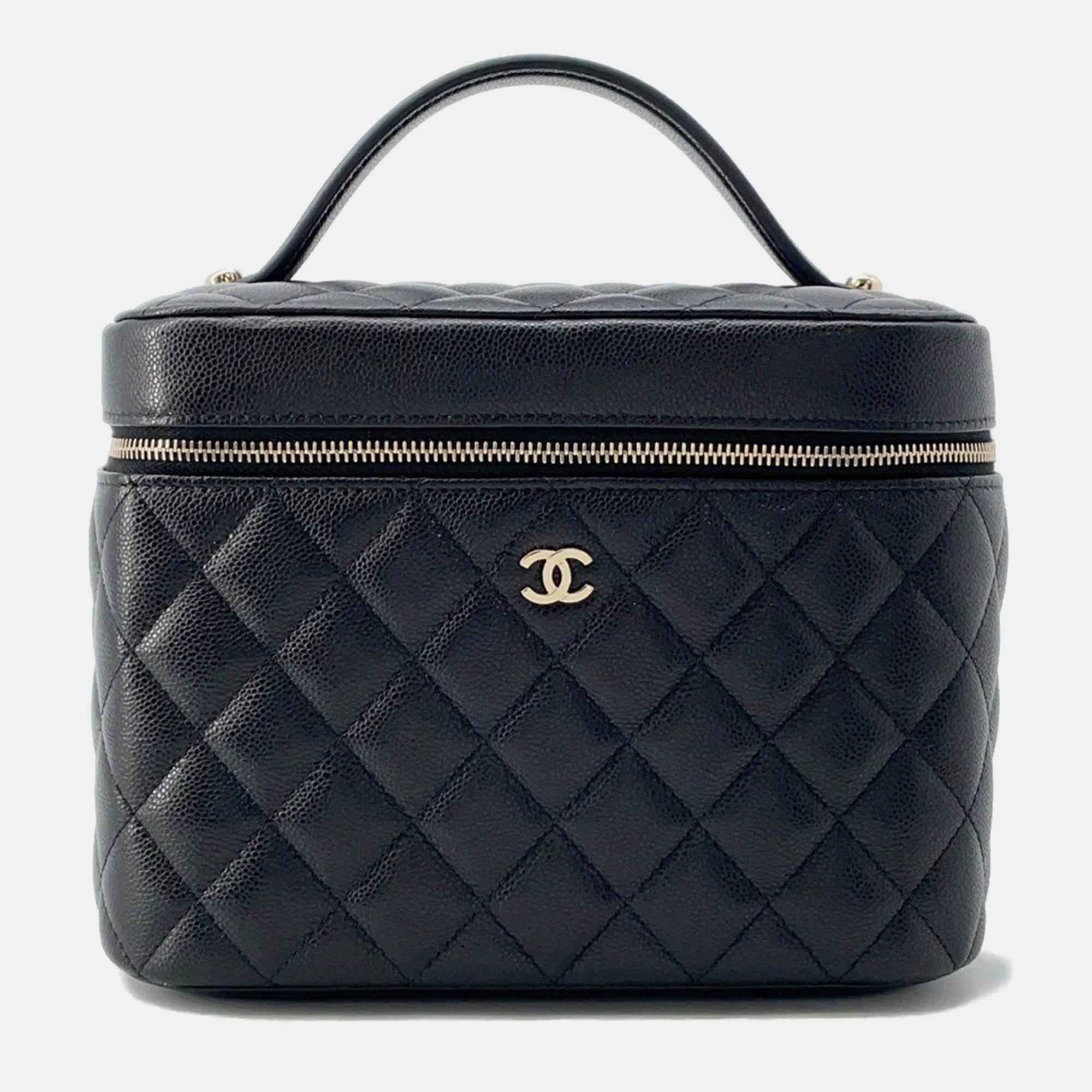 

Chanel Top Handle Matelasse Cc Logo Vanity Bag Black Caviar Leather