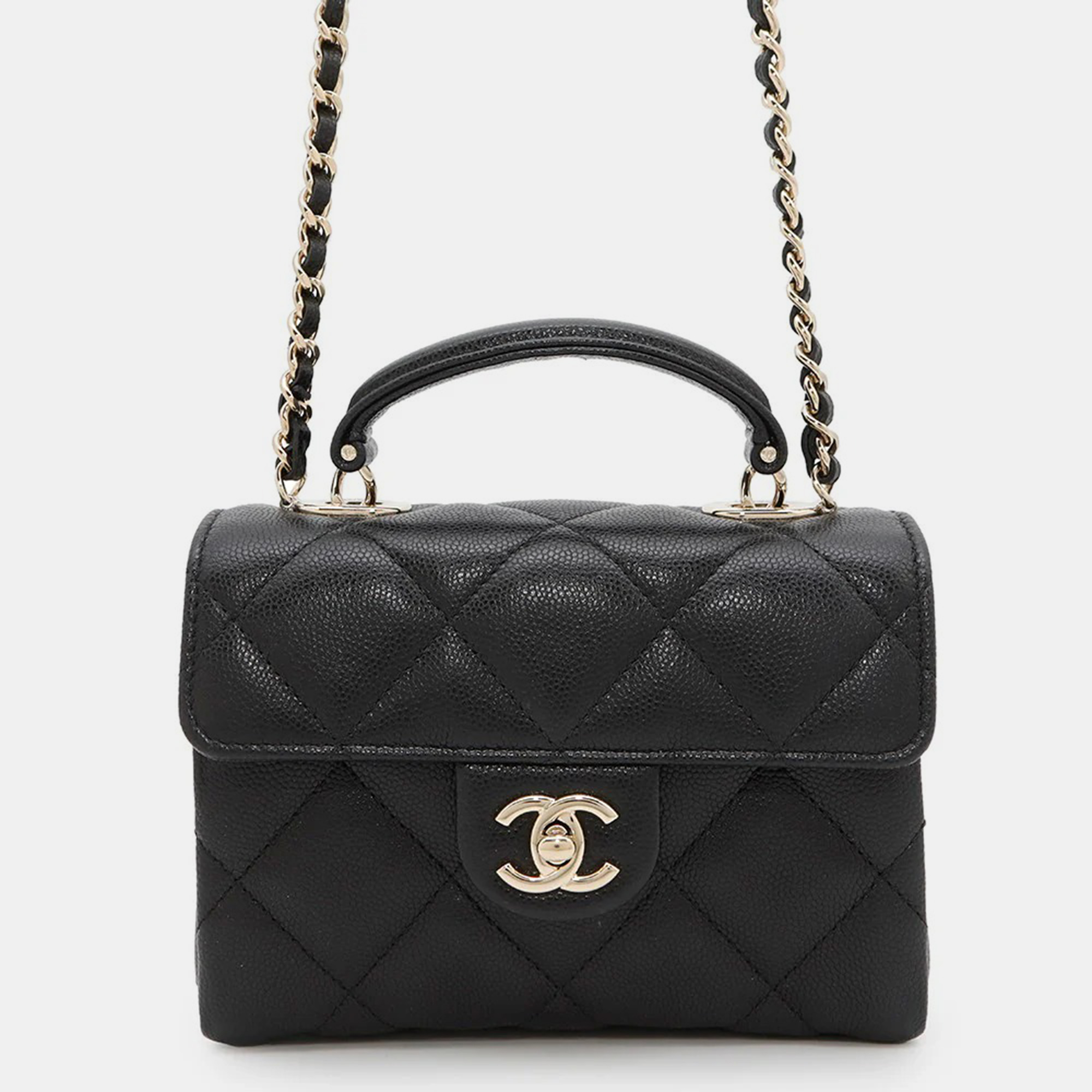 Pre-owned Chanel Matelasse Chain Clutch Bag Black Caviar Leather Size Mini