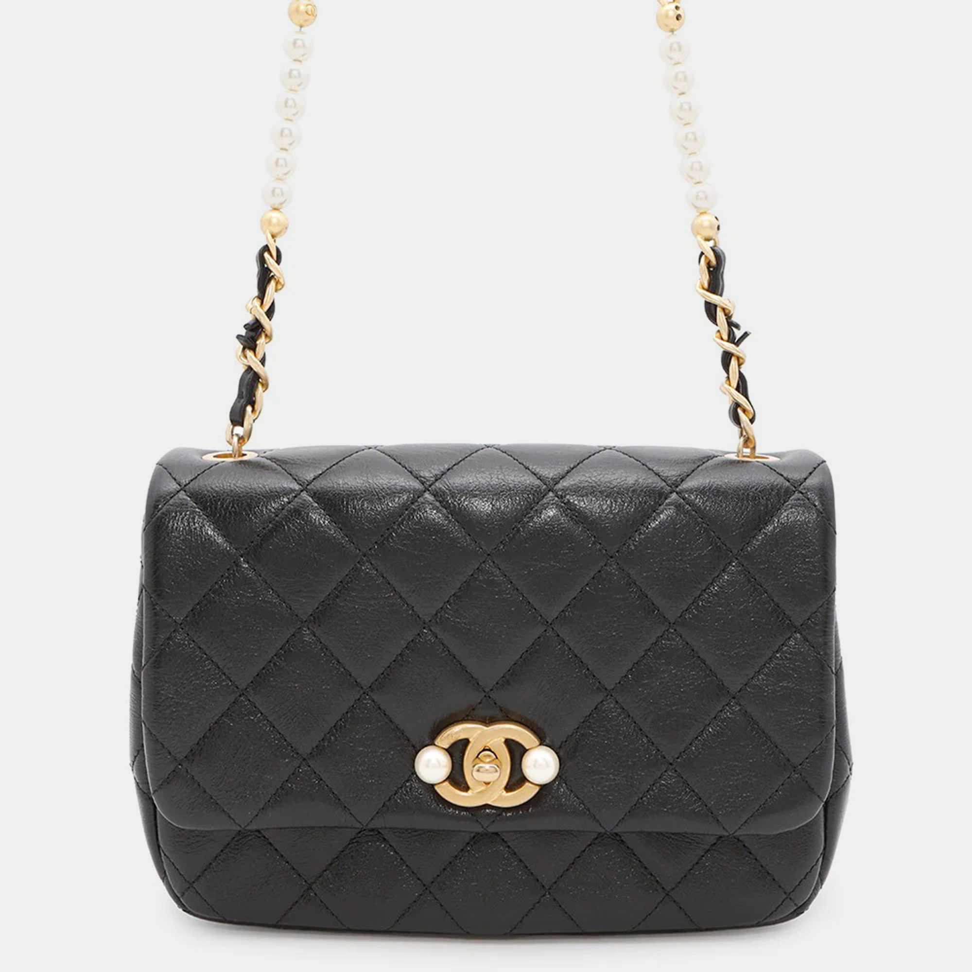 

Chanel Matelasse Pearlchainshoulder Bag Black Shiny Calf Leather