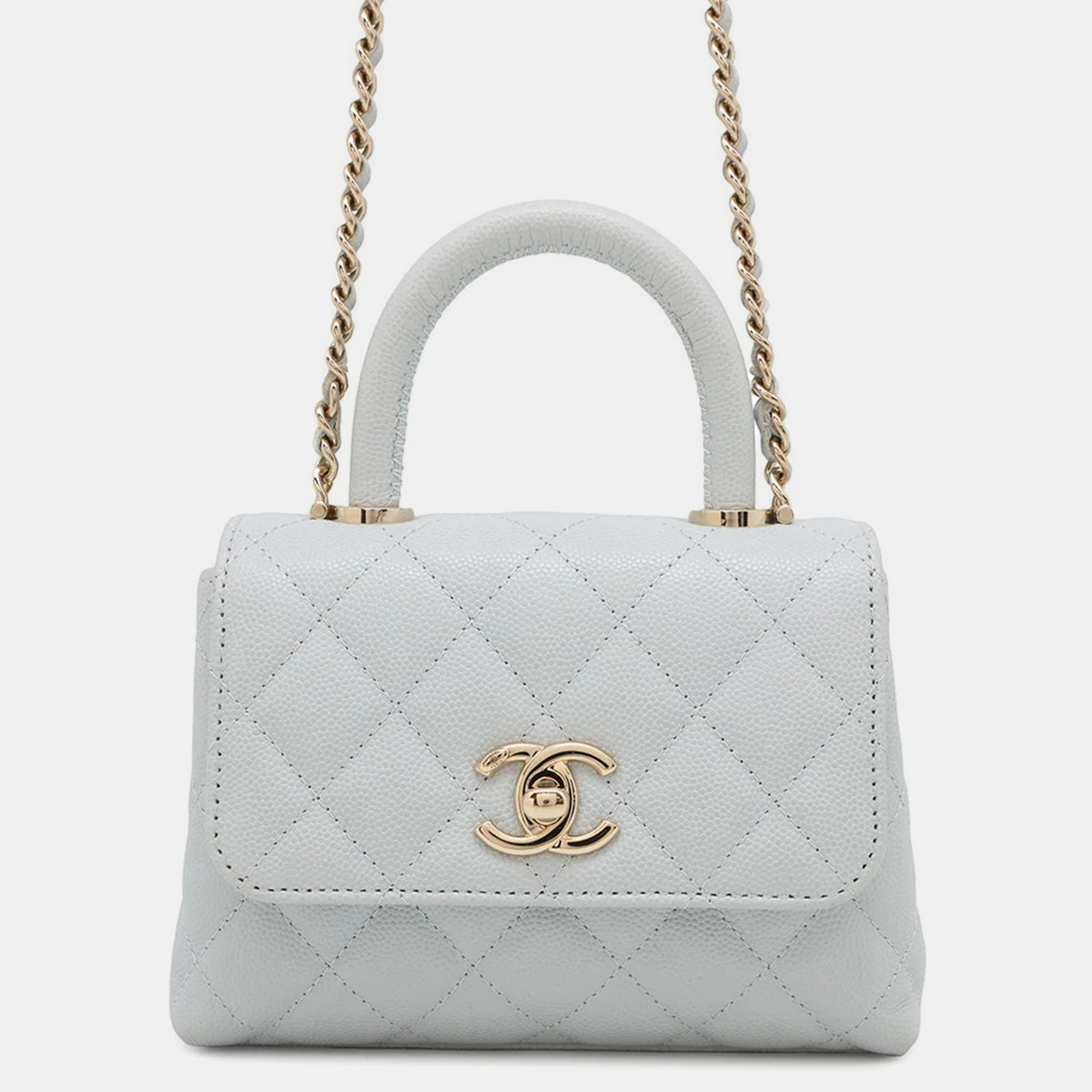 

Chanel Coco Handle Mini Light Blue Caviar Leather Top Handle Bag