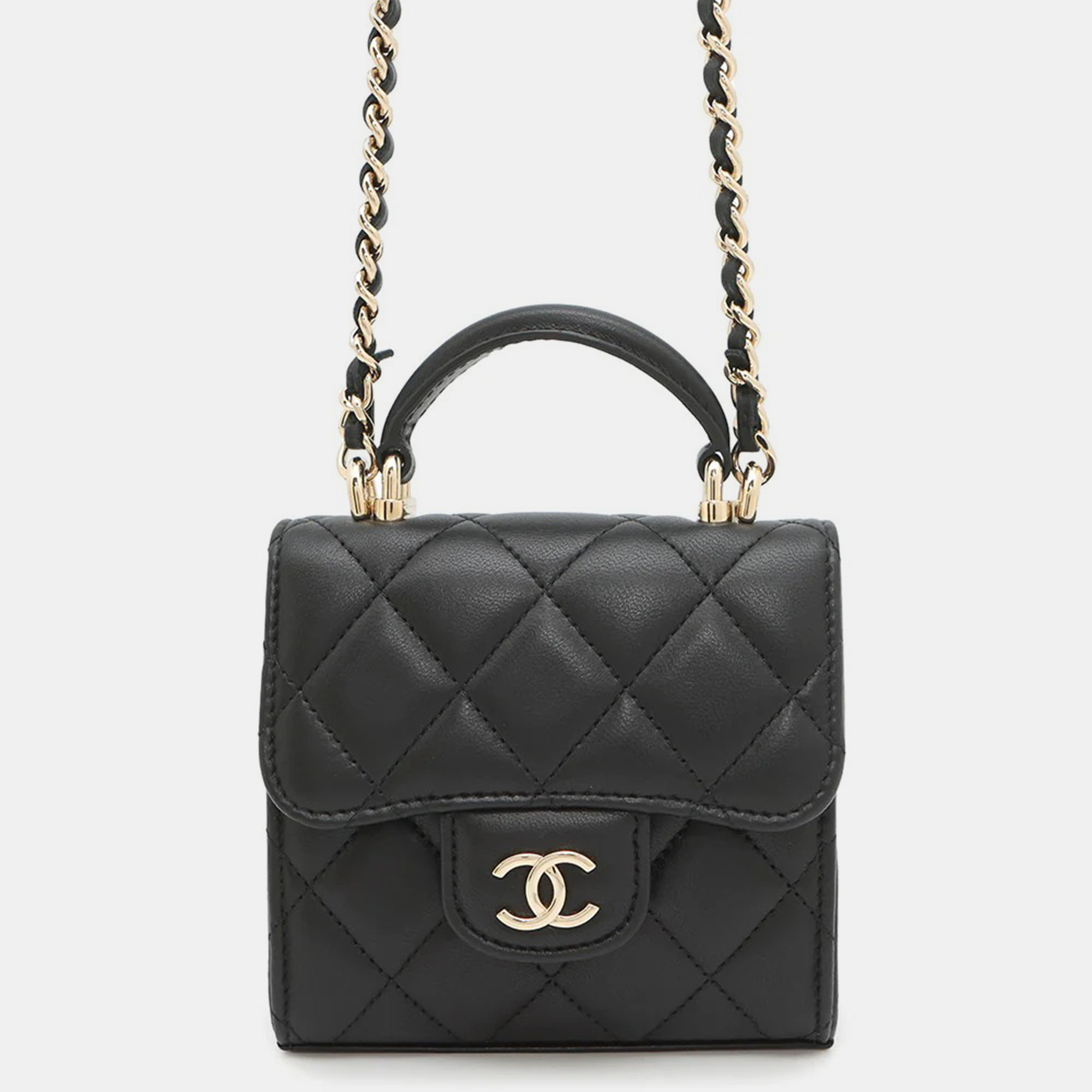 

Chanel Matelasse Top Handle Chainclutch Bag Black Lambskin