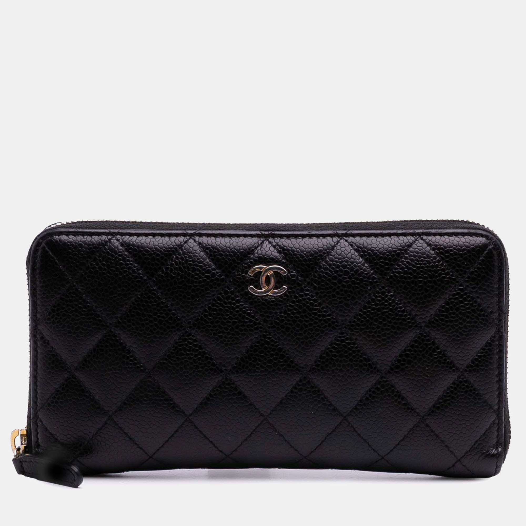 

Chanel Black CC Quilted Caviar Zip Around Long Wallet