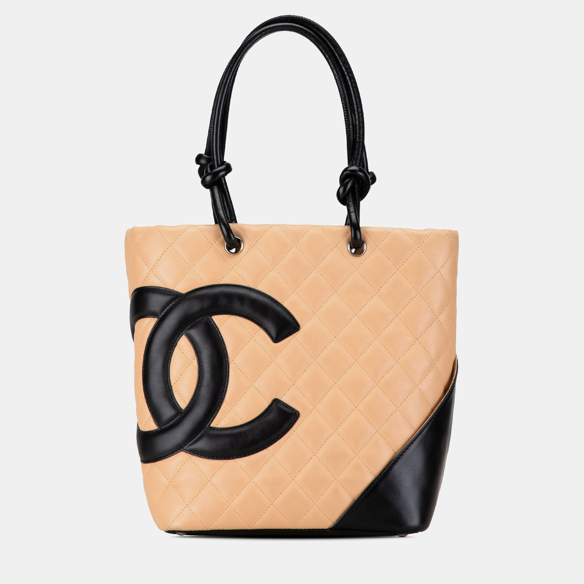 Pre-owned Chanel Beige Medium Lambskin Cambon Ligne Tote In Sand