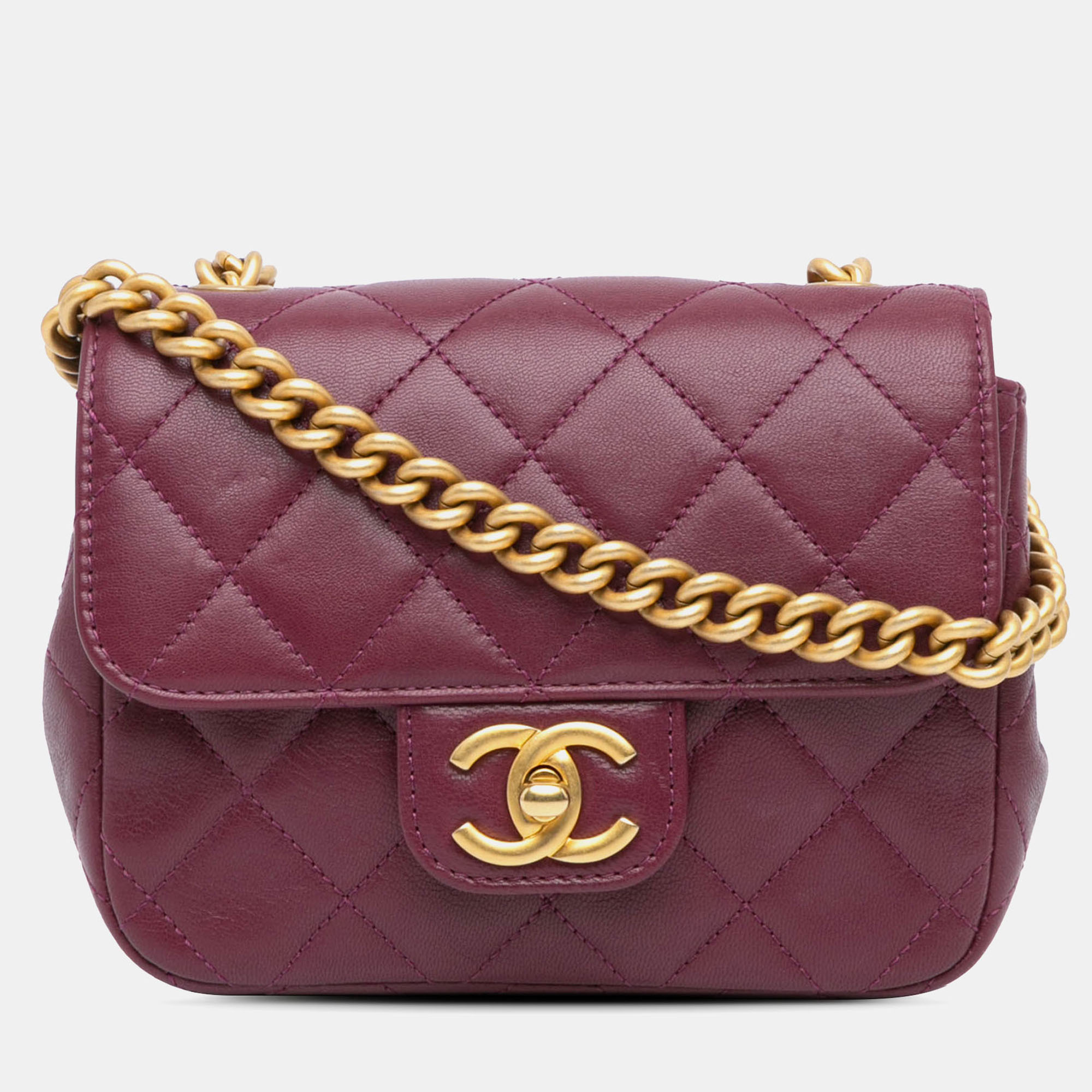 Pre-owned Chanel Purple Mini Quilted Lambskin Single Flap