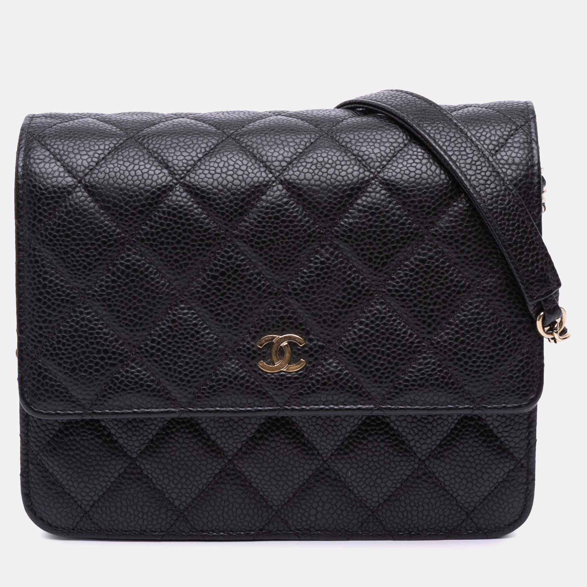 

Chanel Black Quilted Caviar Square Wallet On Chain
