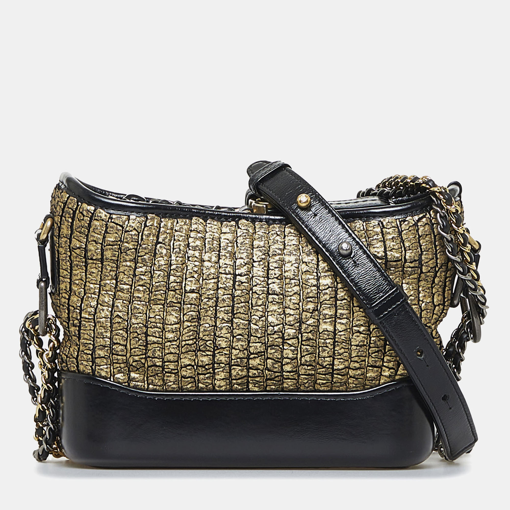 Pre-owned Chanel Black Small Painted Knit Gabrielle Crossbody Bag