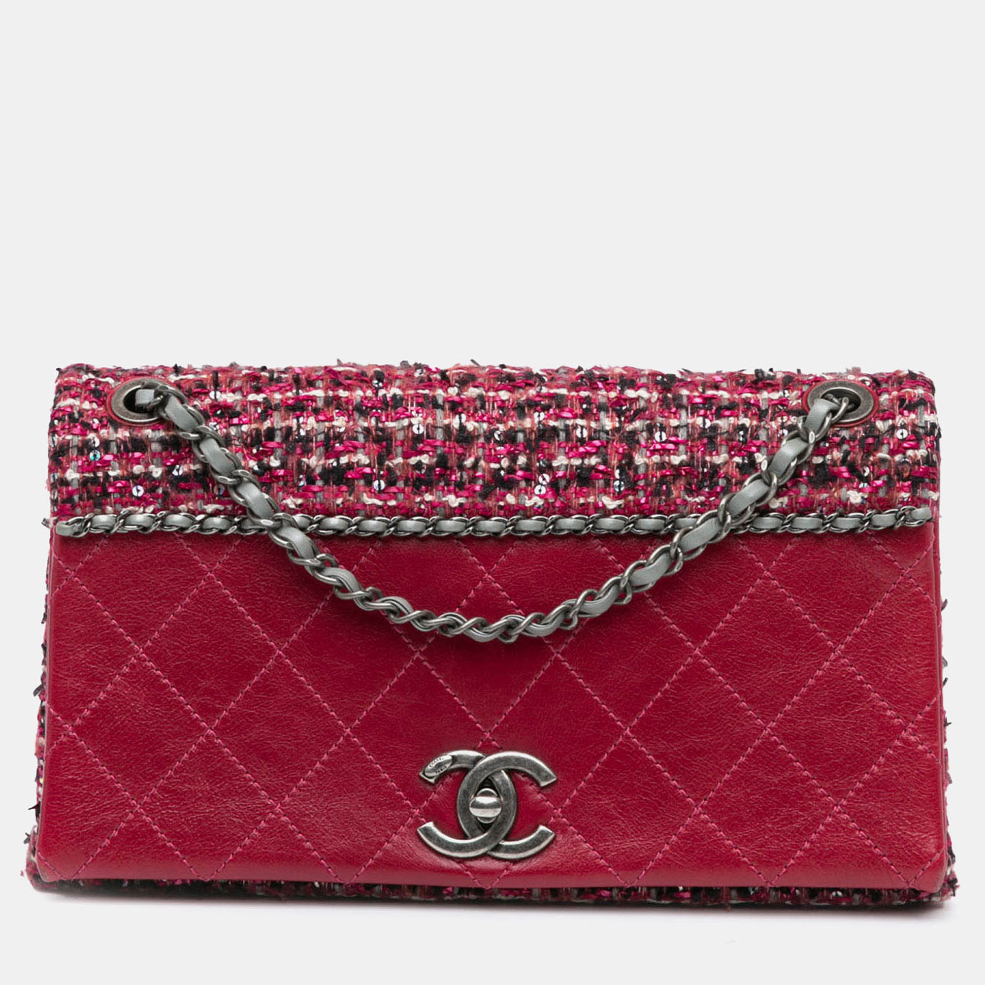 

Chanel Red CC Lambskin and Tweed Flap Shoulder Bag