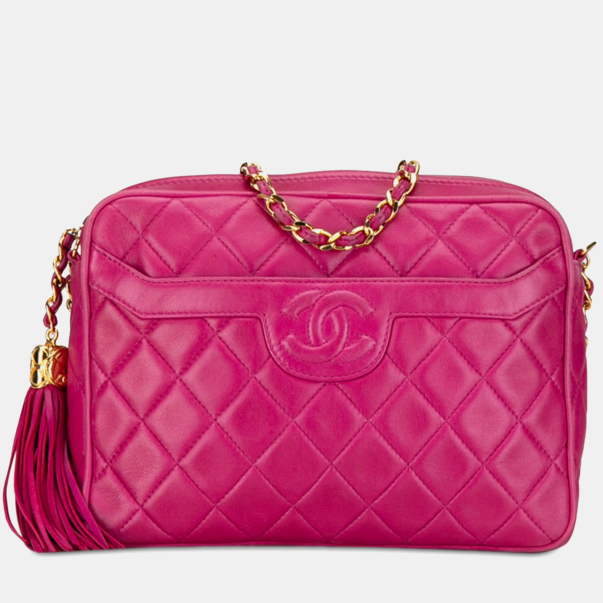 

Chanel Pink CC Quilted Lambskin Tassel Crossbody Bag