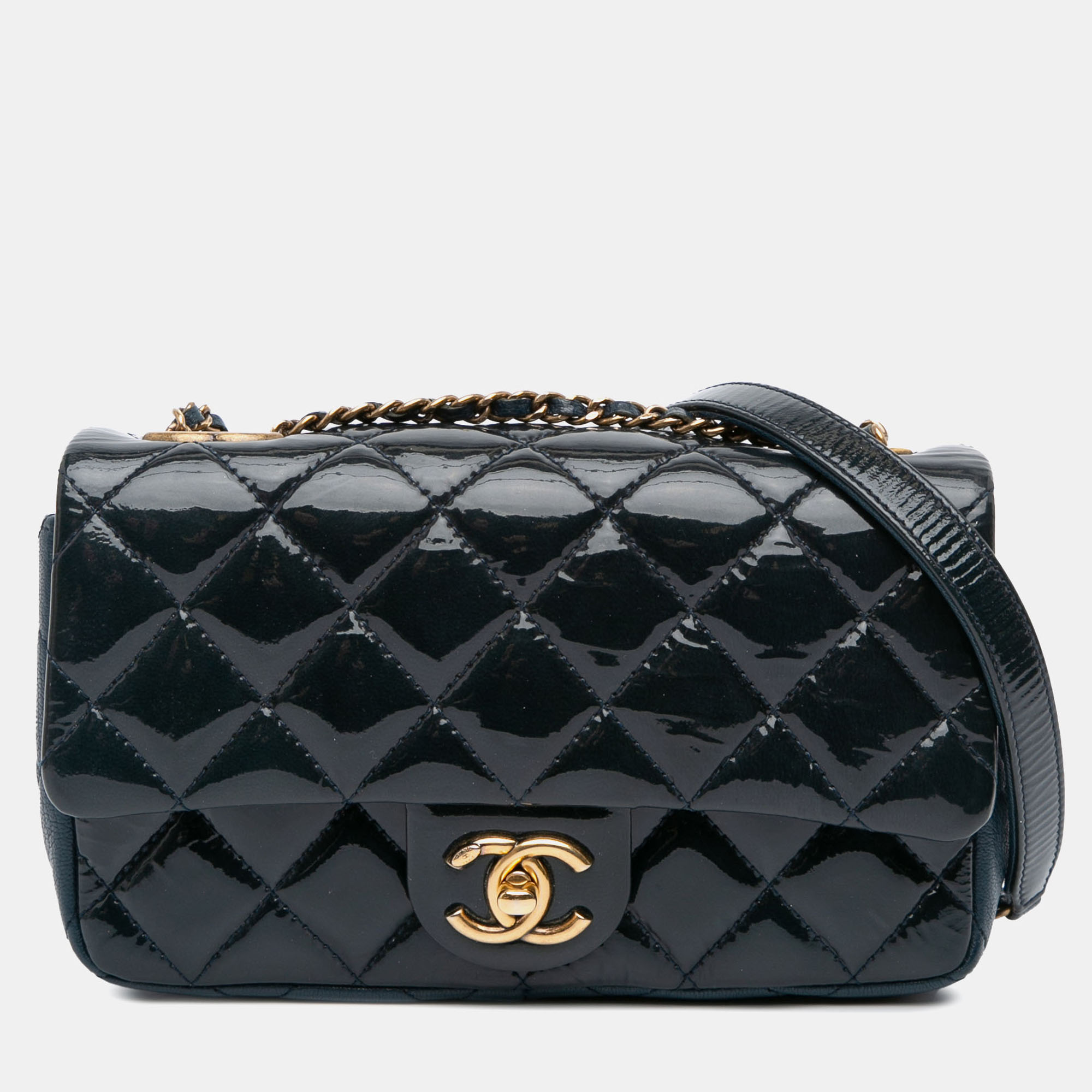 

Chanel Navy Blue Paris-Salzburg Small Patent and Goatskin CC Eyelet Flap Bag