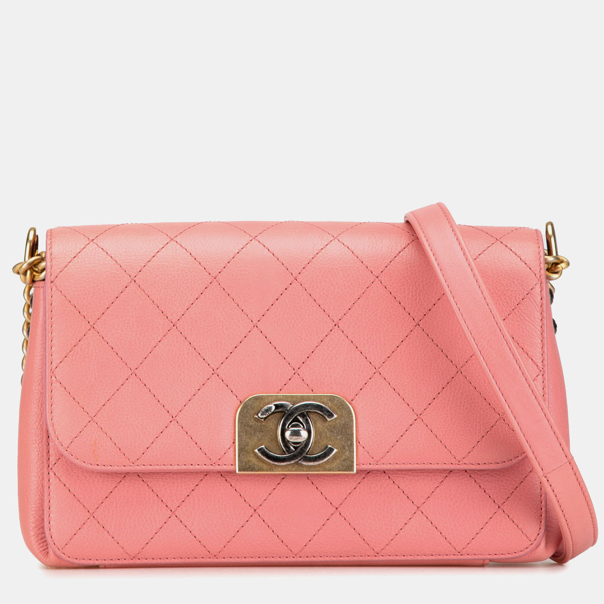 

Chanel Pink Quilted Calfskin Straight Lined Flap Bag