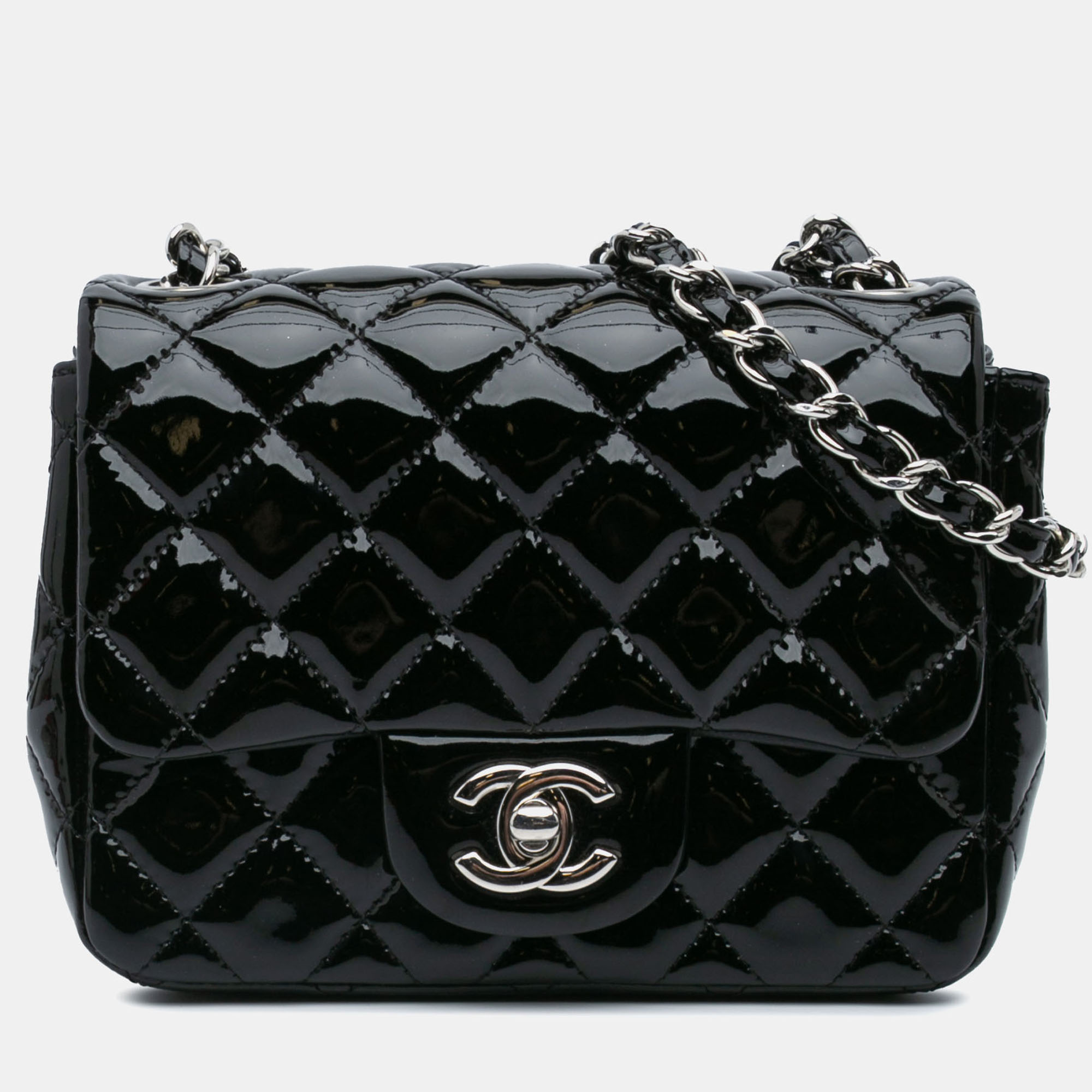 

Chanel Black Mini Square Classic Patent Single Flap