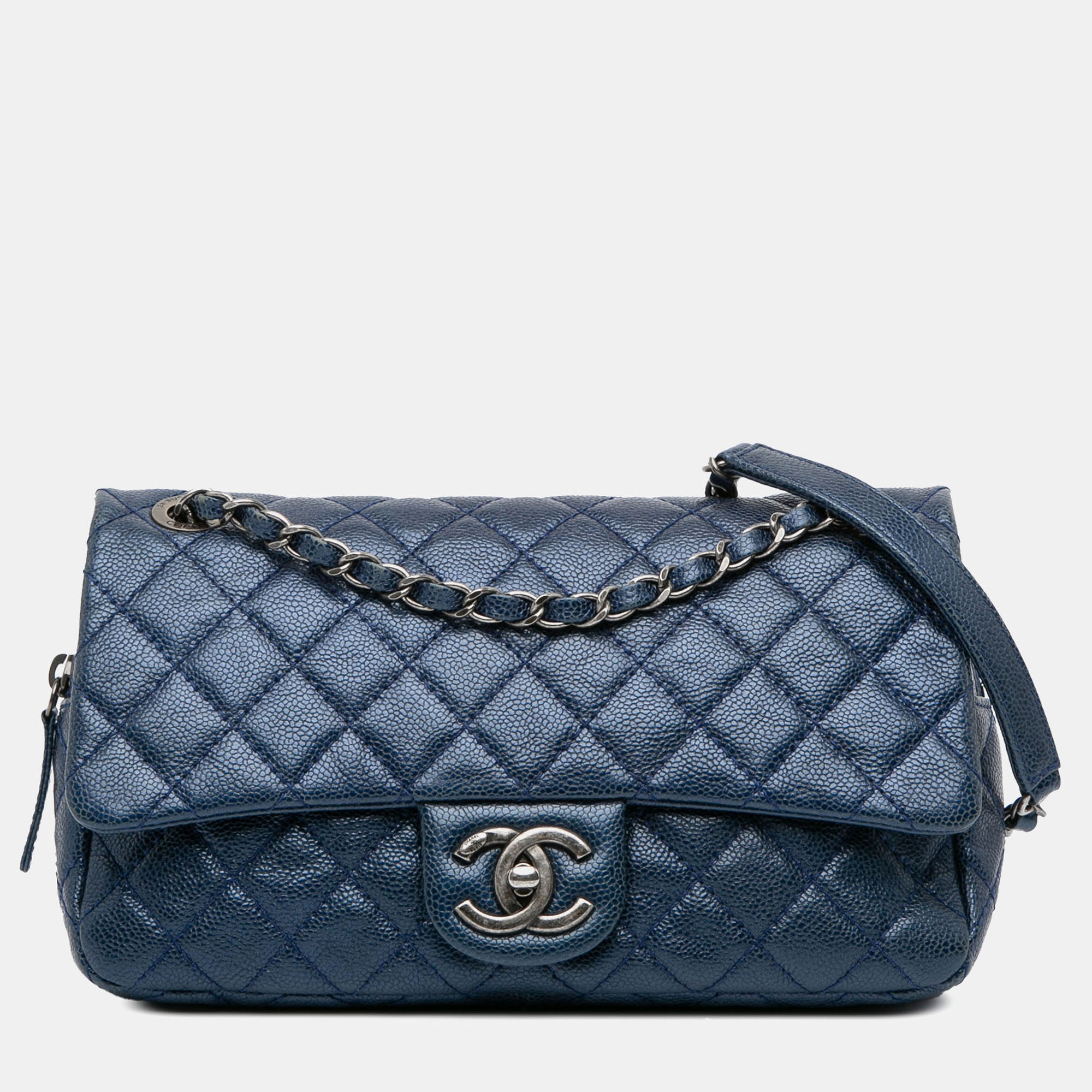 

Chanel Blue Medium Quilted Iridescent Caviar Easy Flap