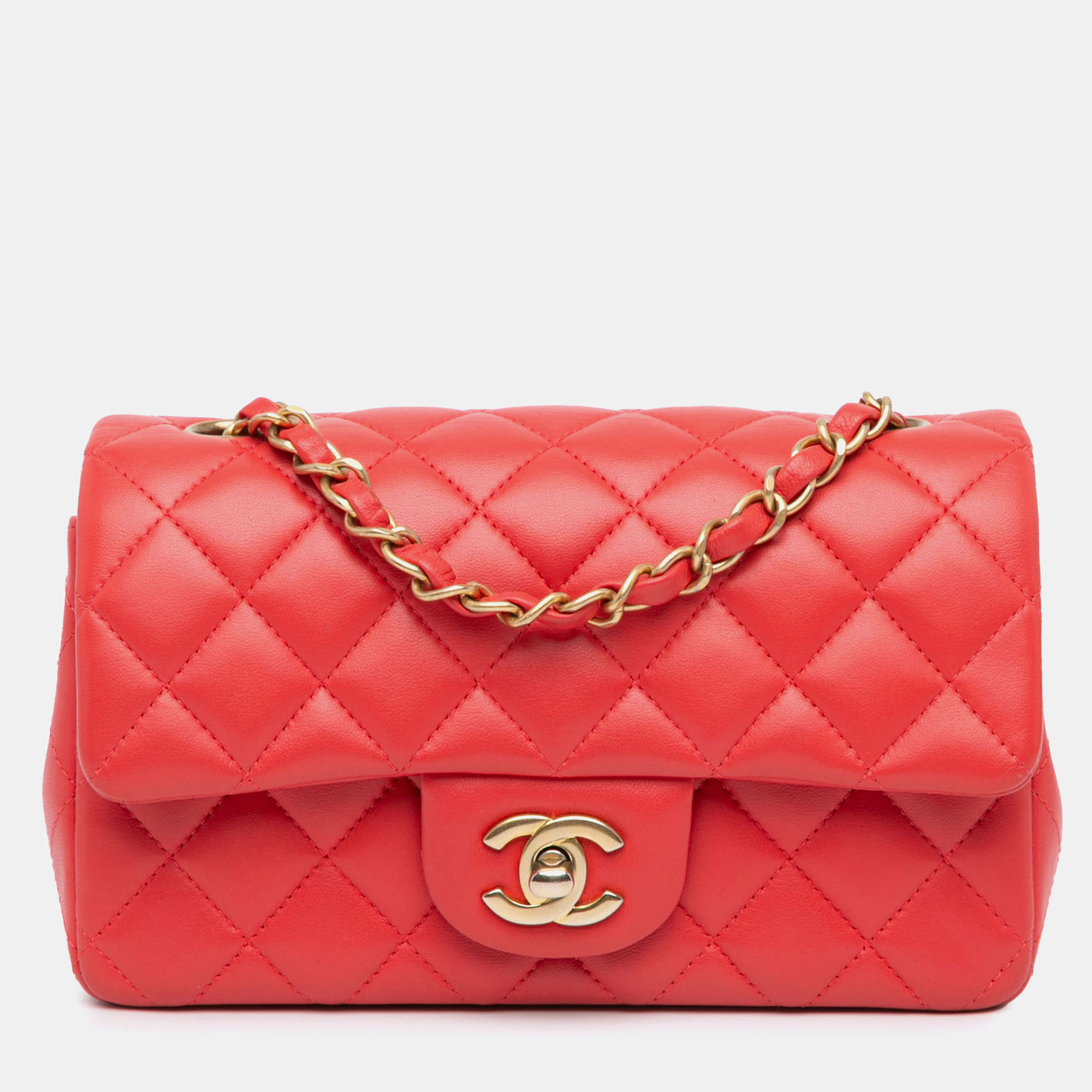 Pre-owned Chanel Red Mini Rectangular Classic Lambskin Single Flap