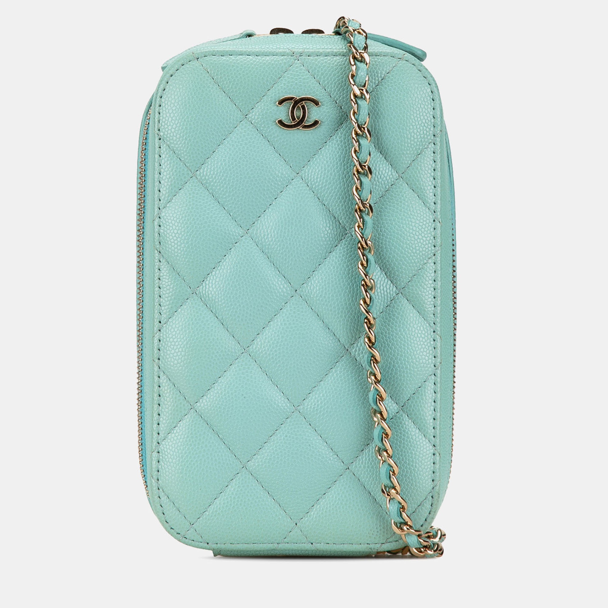 

Chanel Green CC Quilted Caviar Zip Phone Case