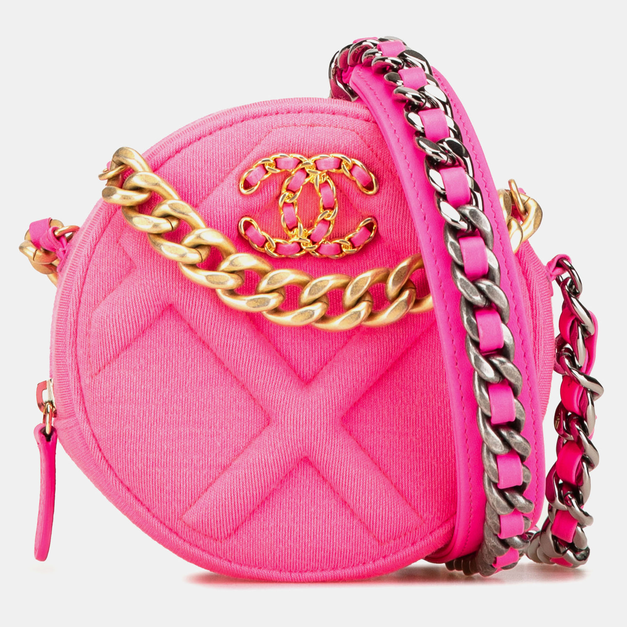 

Chanel Pink Jersey 19 Round Clutch on Chain