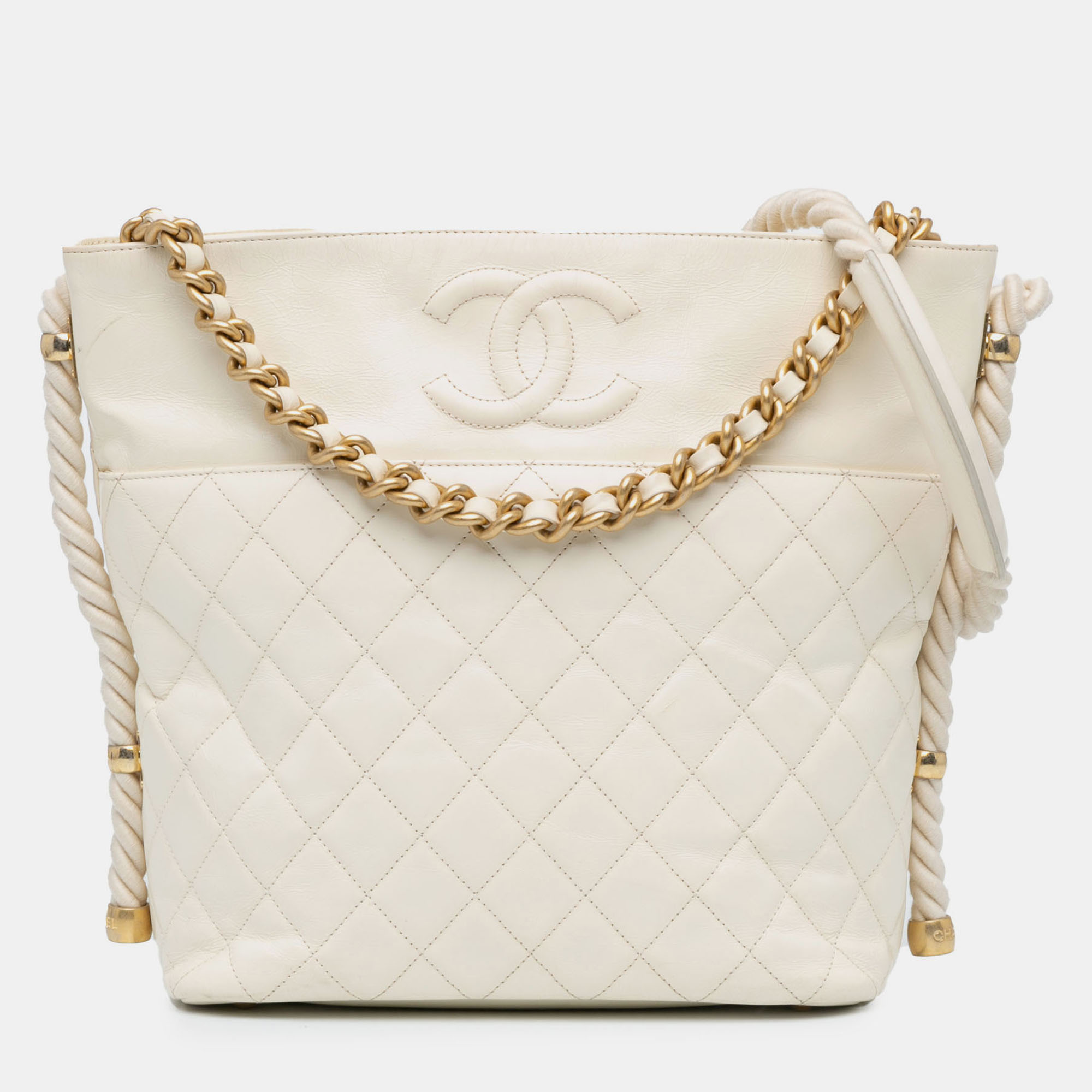 

Chanel White Crumpled Calfskin En Vogue Rope Satchel