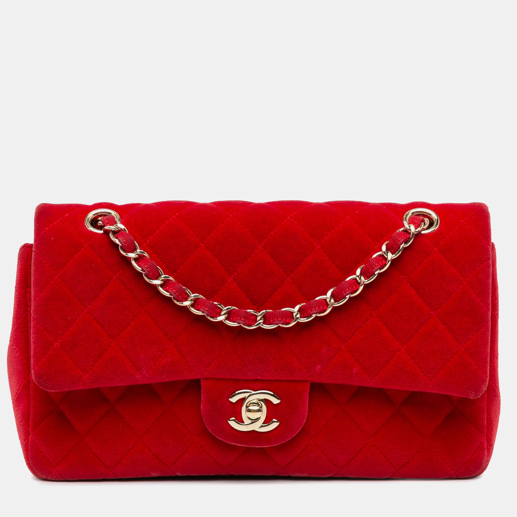 

Chanel Red Medium Classic Velvet Double Flap