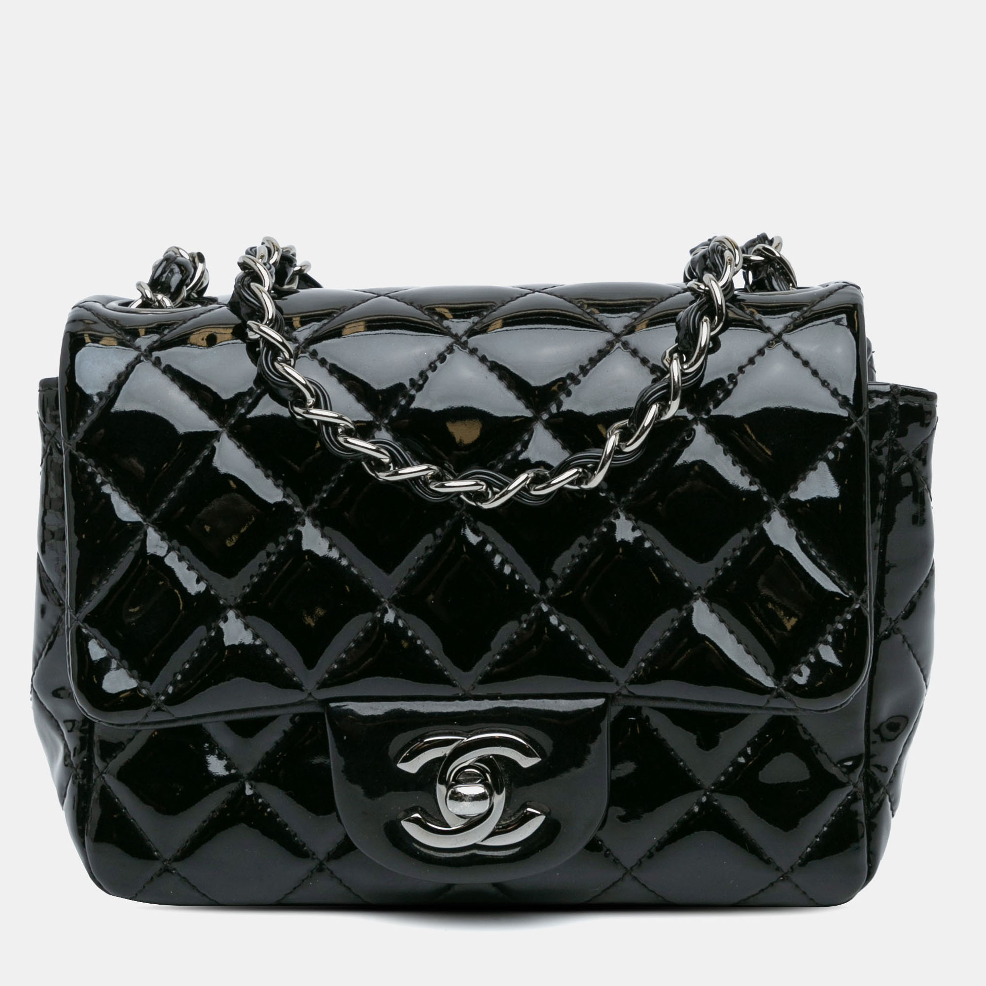 

Chanel Black Mini Square Classic Patent Single Flap
