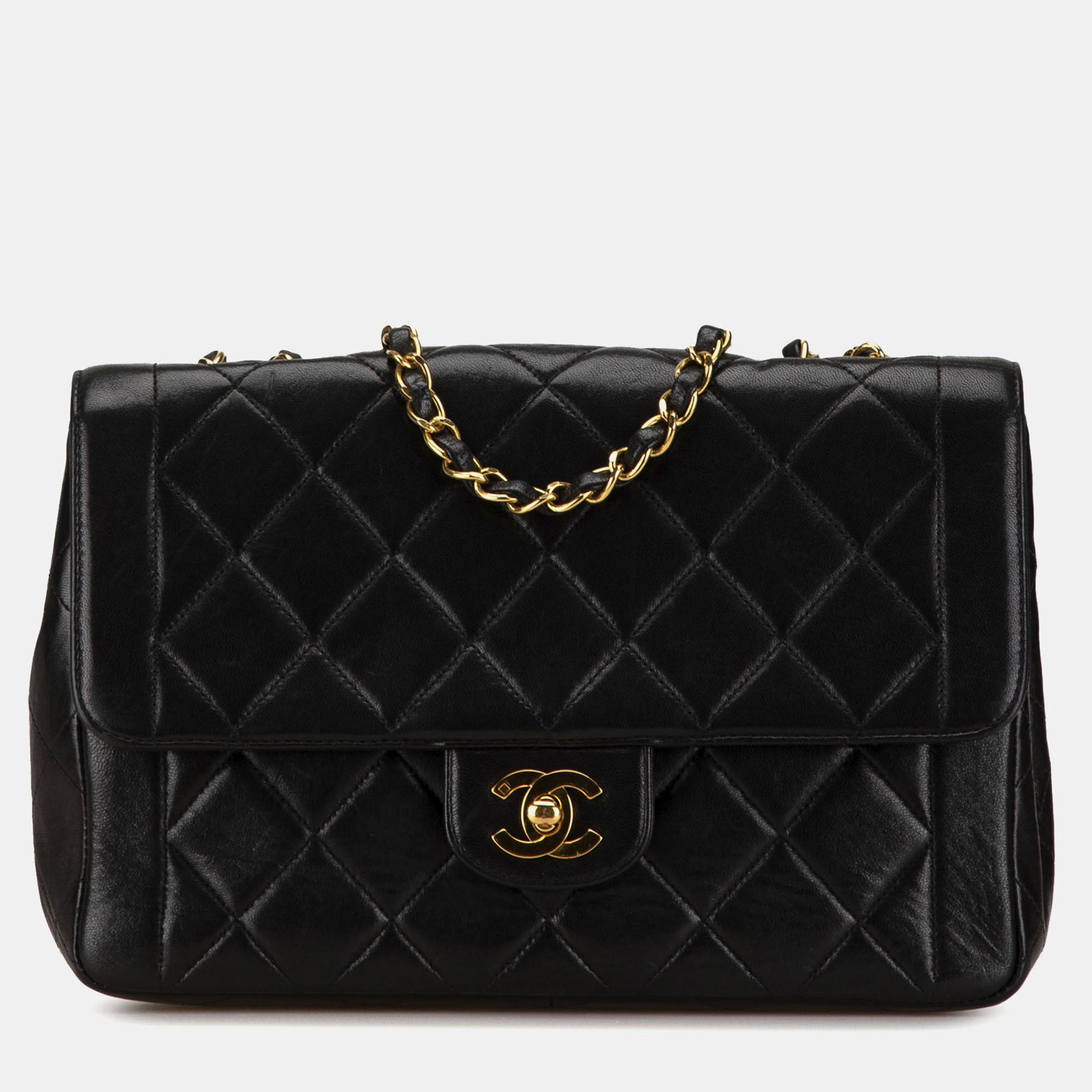 

Chanel Black Medium CC Quilted Lambskin Border Single Flap