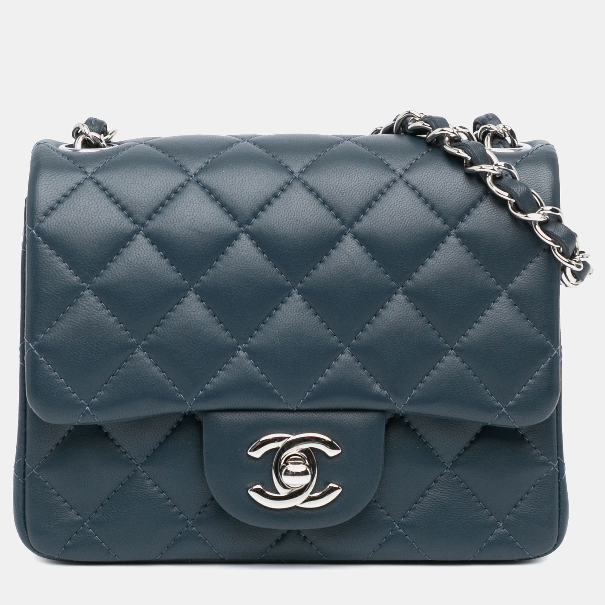 

Chanel Blue Mini Square Classic Lambskin Single Flap