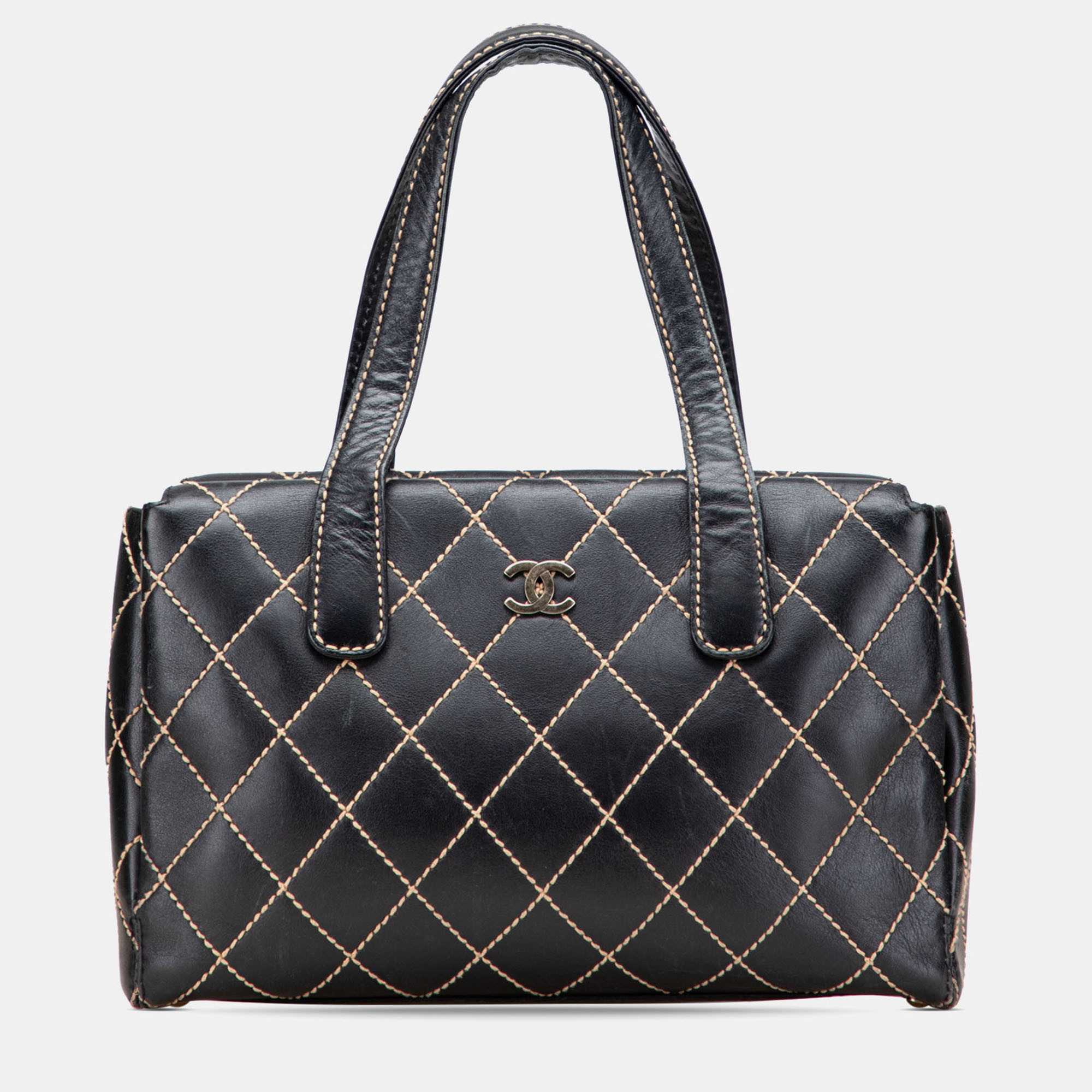 Pre-owned Chanel Black Medium Cc Calfskin Wild Stitch Tote