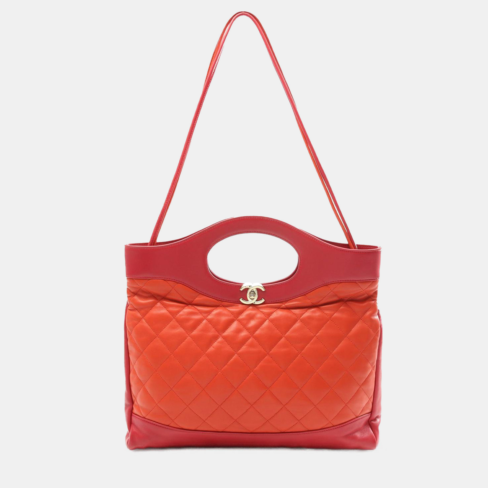 

Chanel Orange/Red Large Quilted Lambskin 31 Shopping Bag
