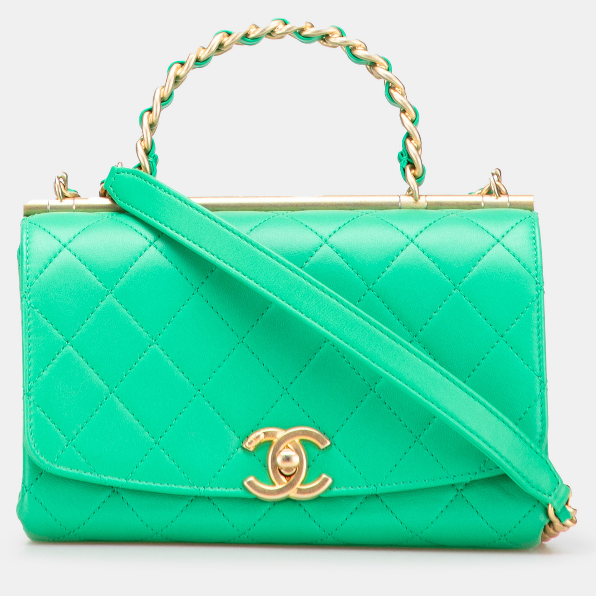 

Chanel Green Small Quilted Lambskin La Parisienne Flap Bag