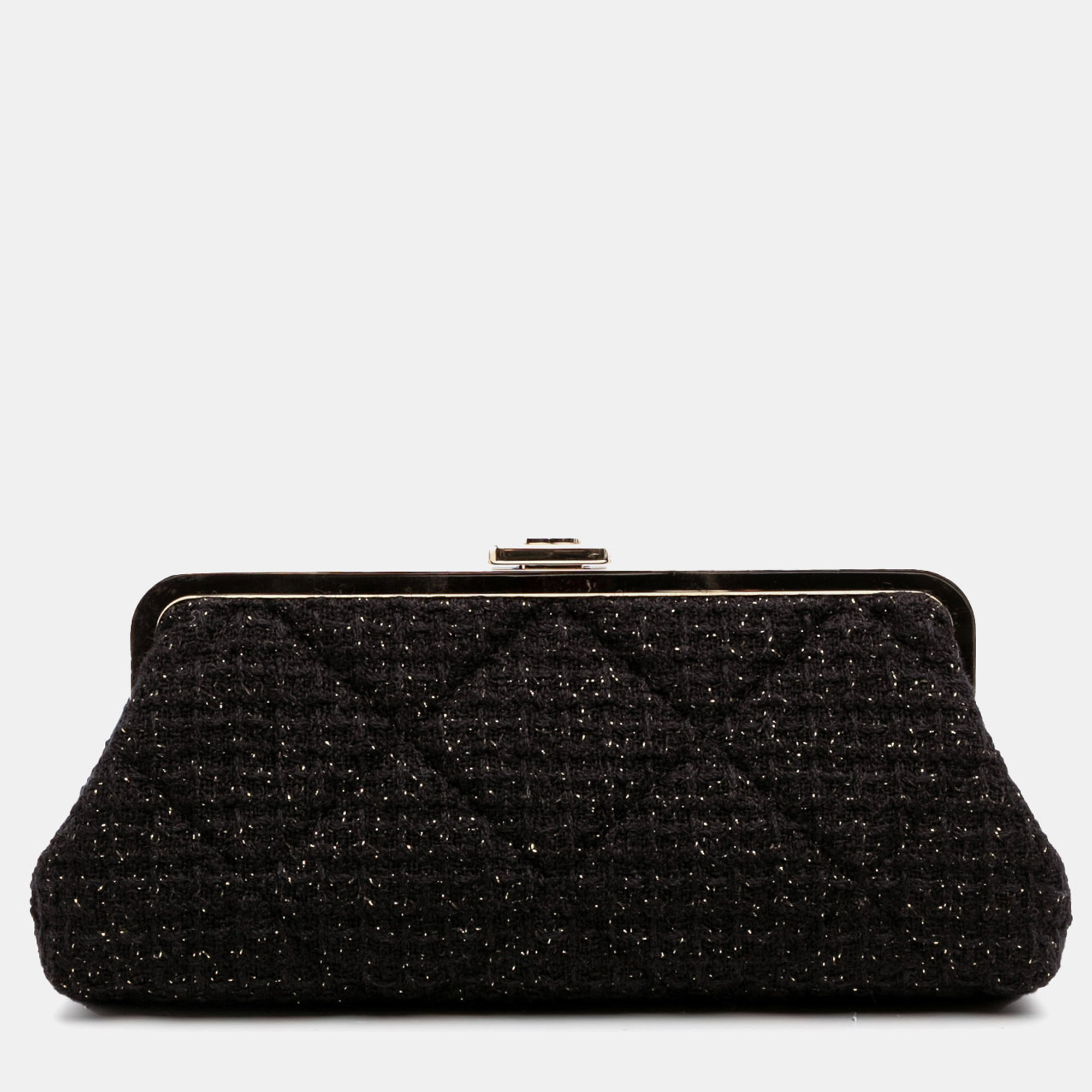 

Chanel Black Quilted Tweed Kisslock Clutch