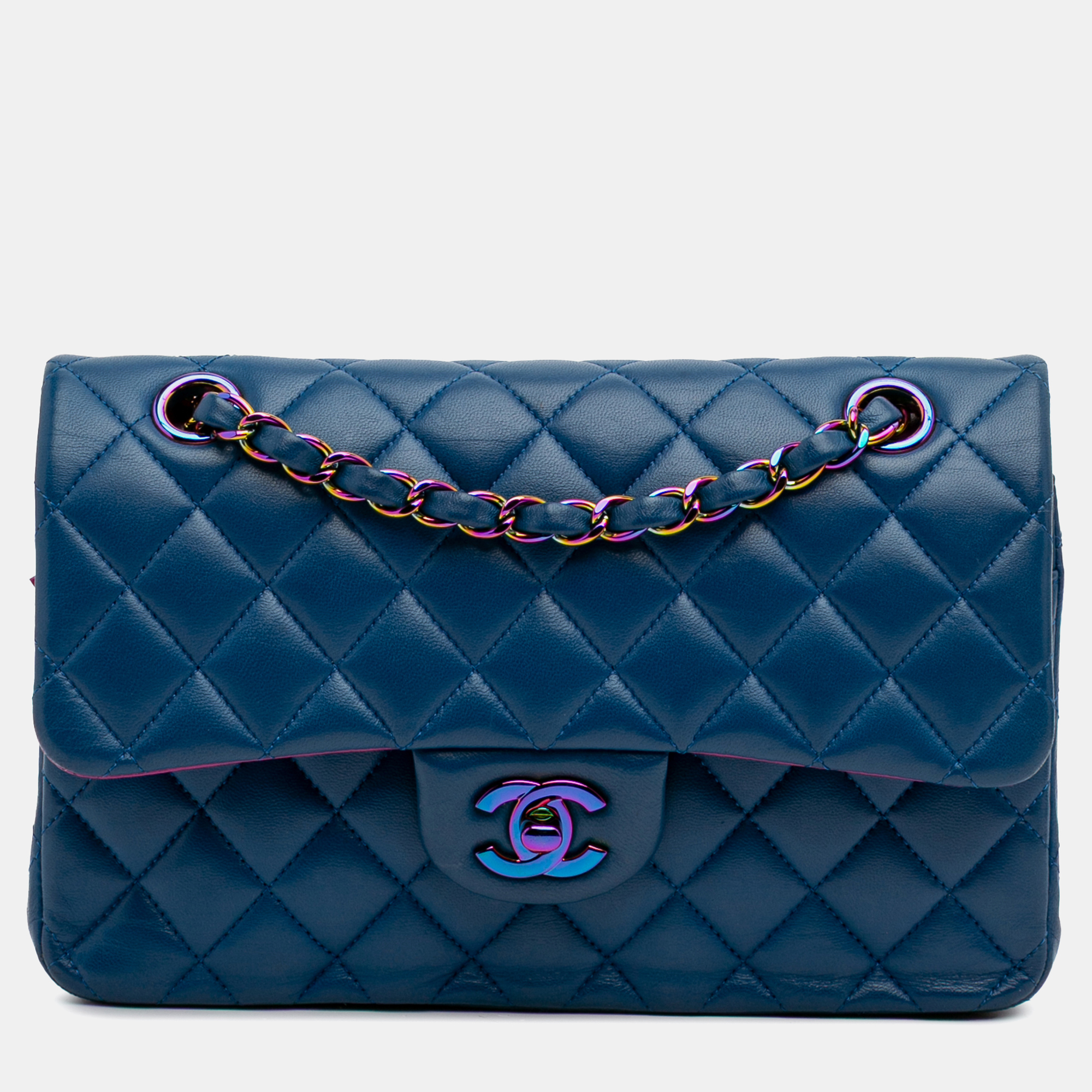 

Chanel Blue Small Classic Lambskin Rainbow Double Flap