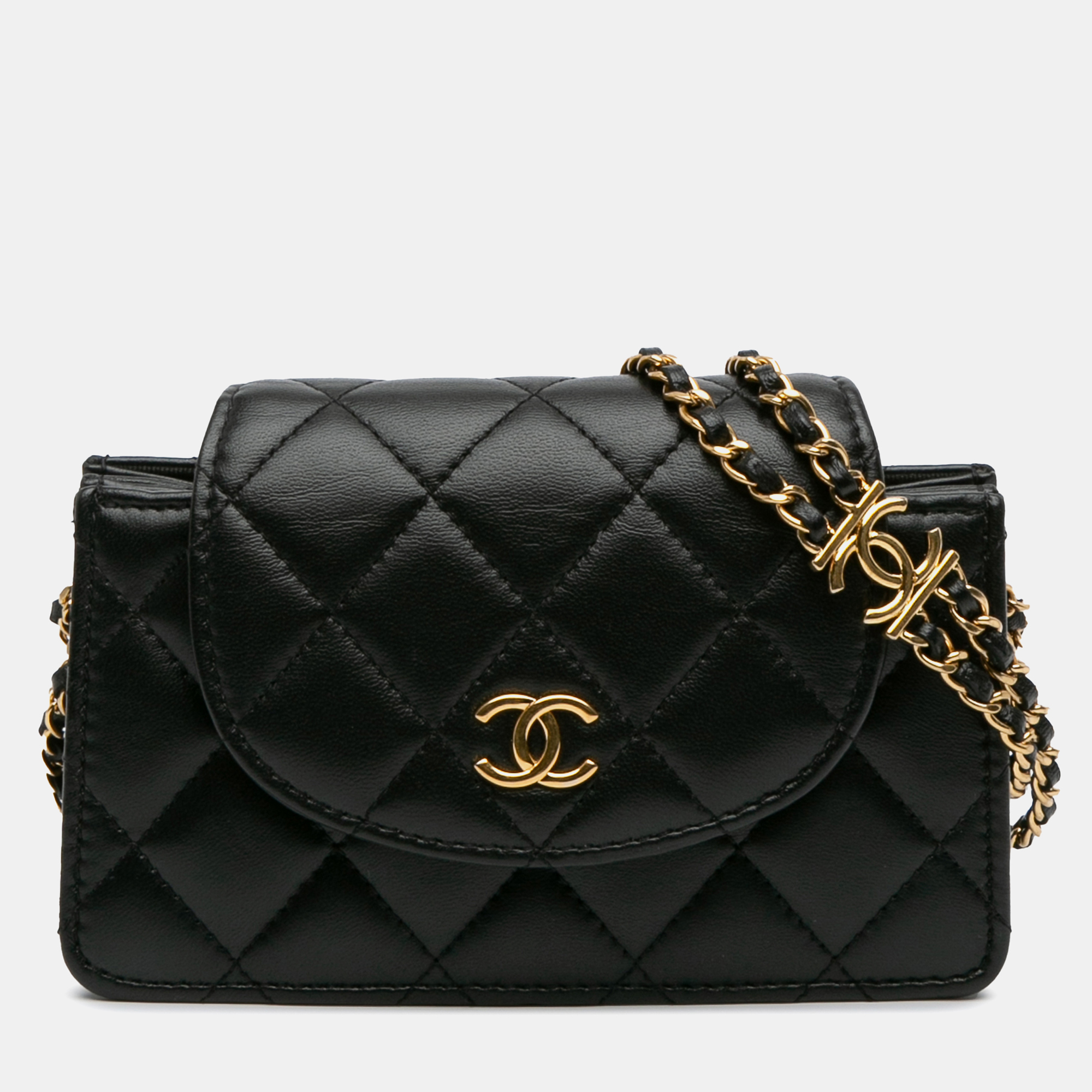 

Chanel Black Mini CC Quilted Lambskin Phone Holder On Chain