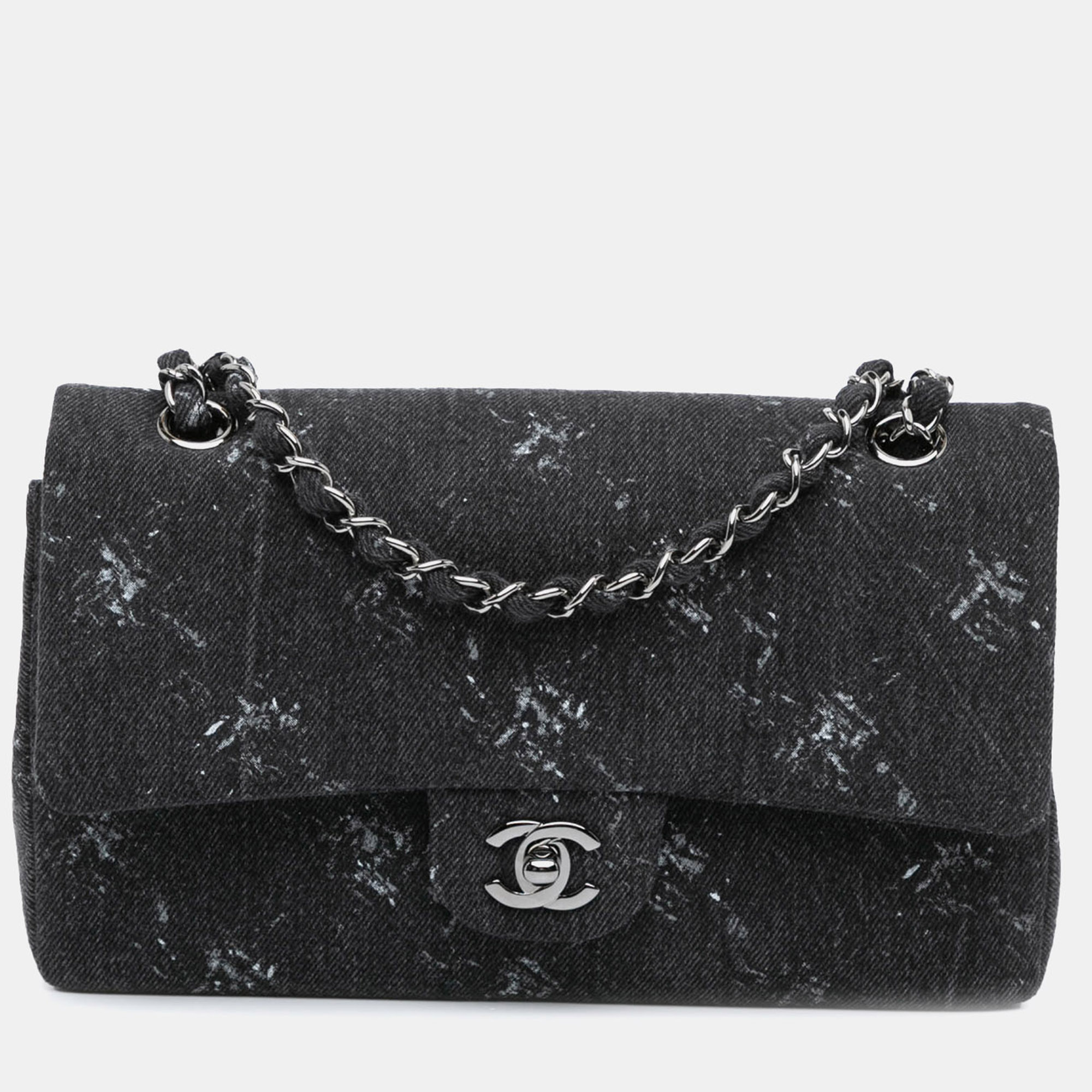 Pre-owned Chanel Black Medium Denim Double Flap