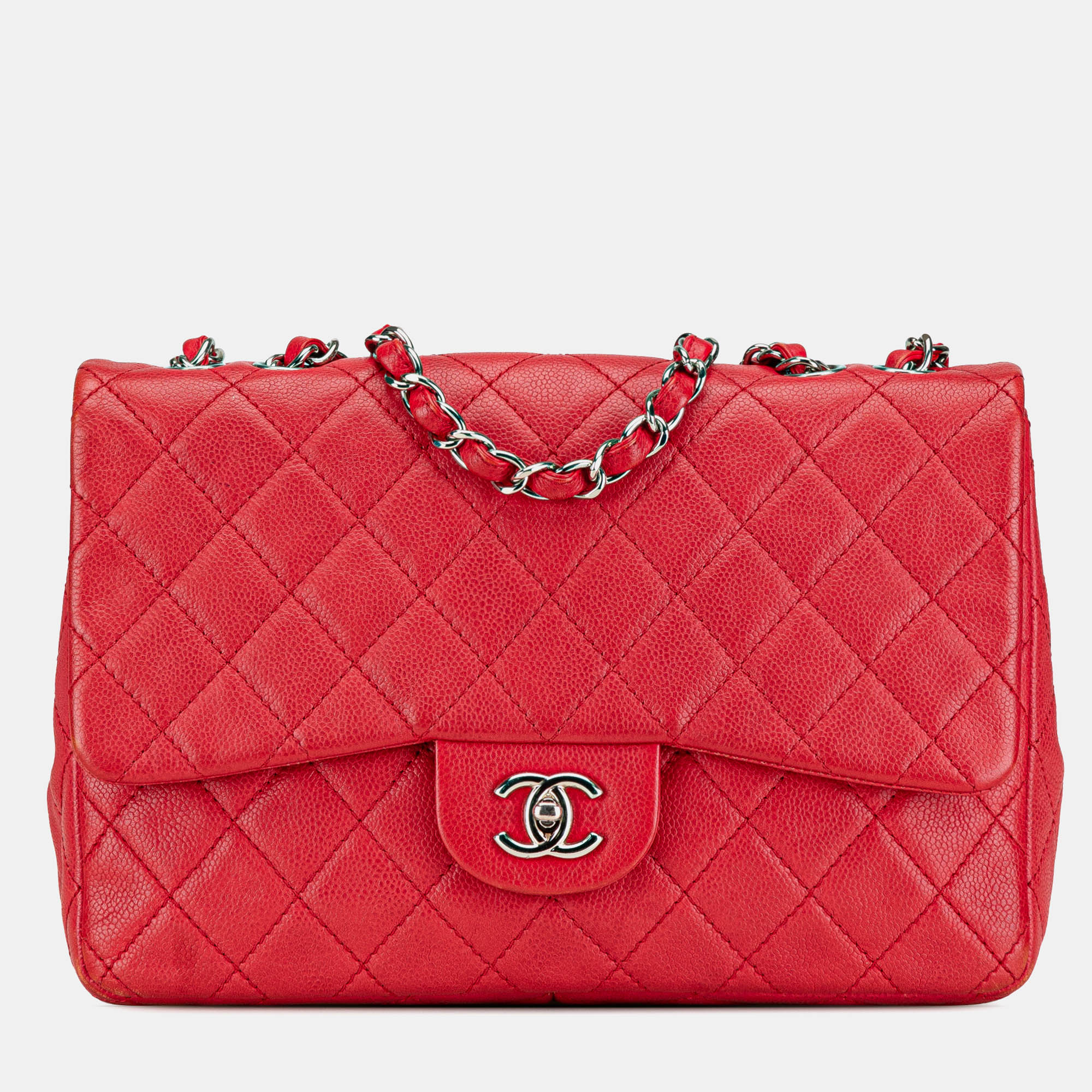 

Chanel Red Jumbo Classic Caviar Single Flap