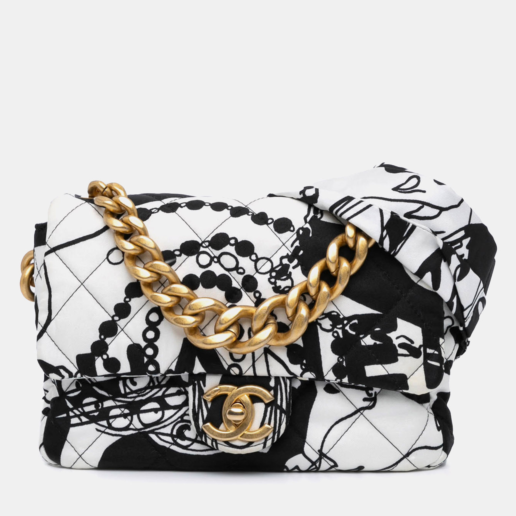 

Chanel Black White Mini Printed Canvas Deer Coco Flap