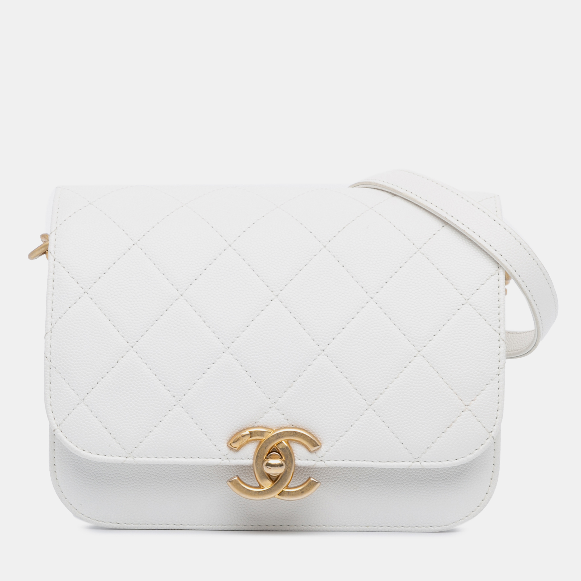 

Chanel White CC Quilted Leather Flap Crossbody