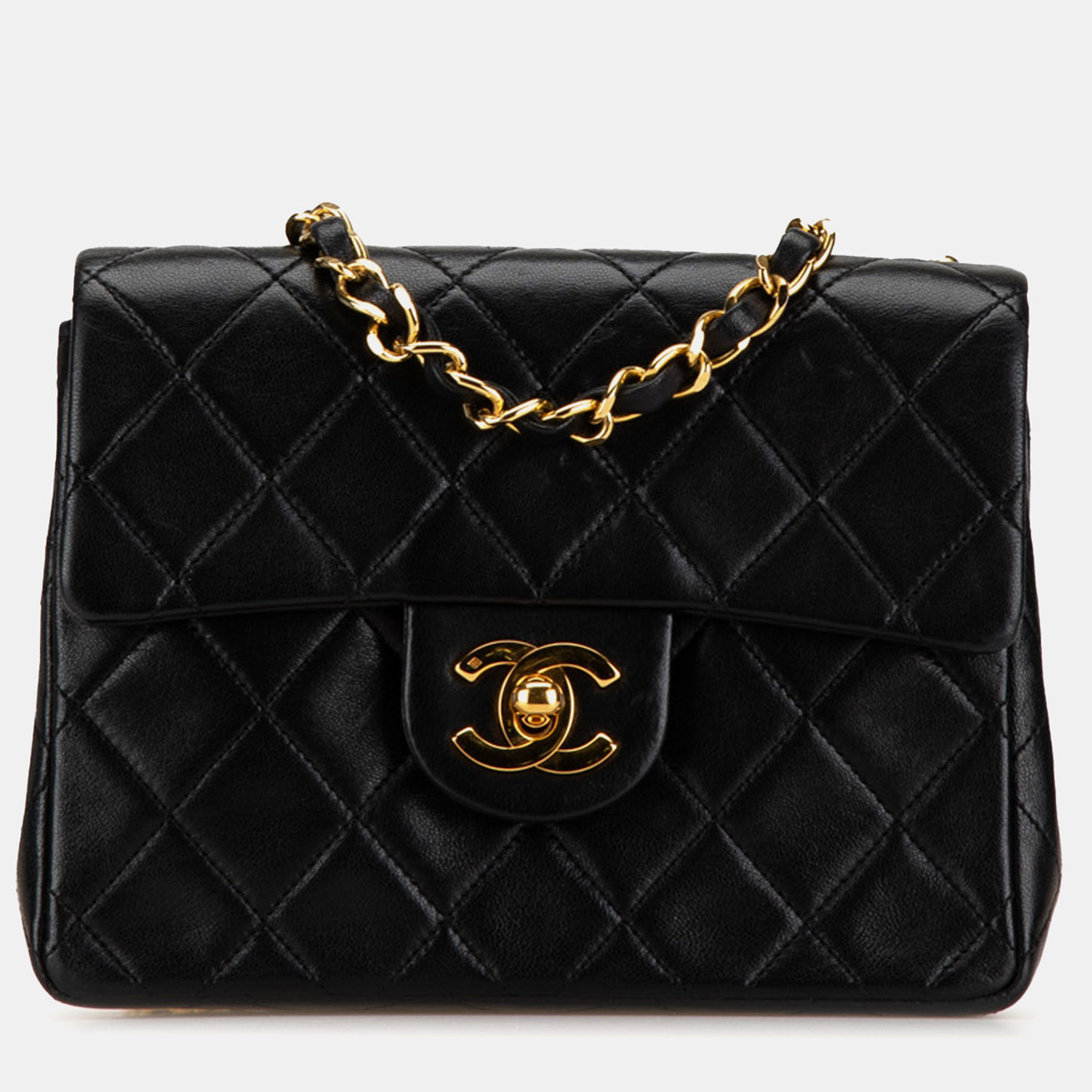 

Chanel Black Mini Square Quilted Lambskin Single Flap