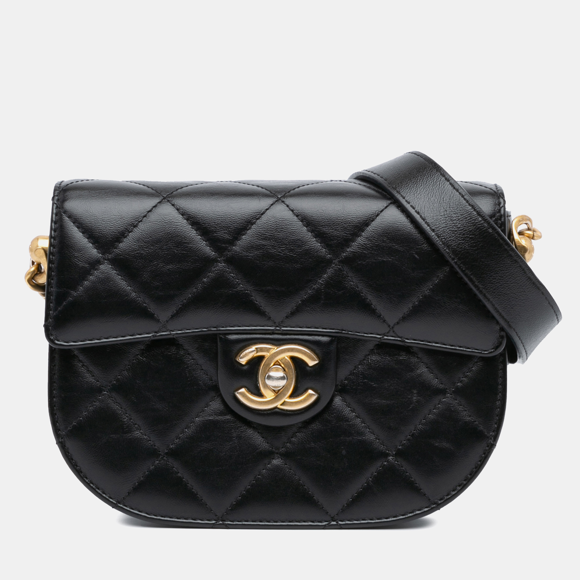 

Chanel Black CC Quilted Calfskin Round Moon Messenger Flap