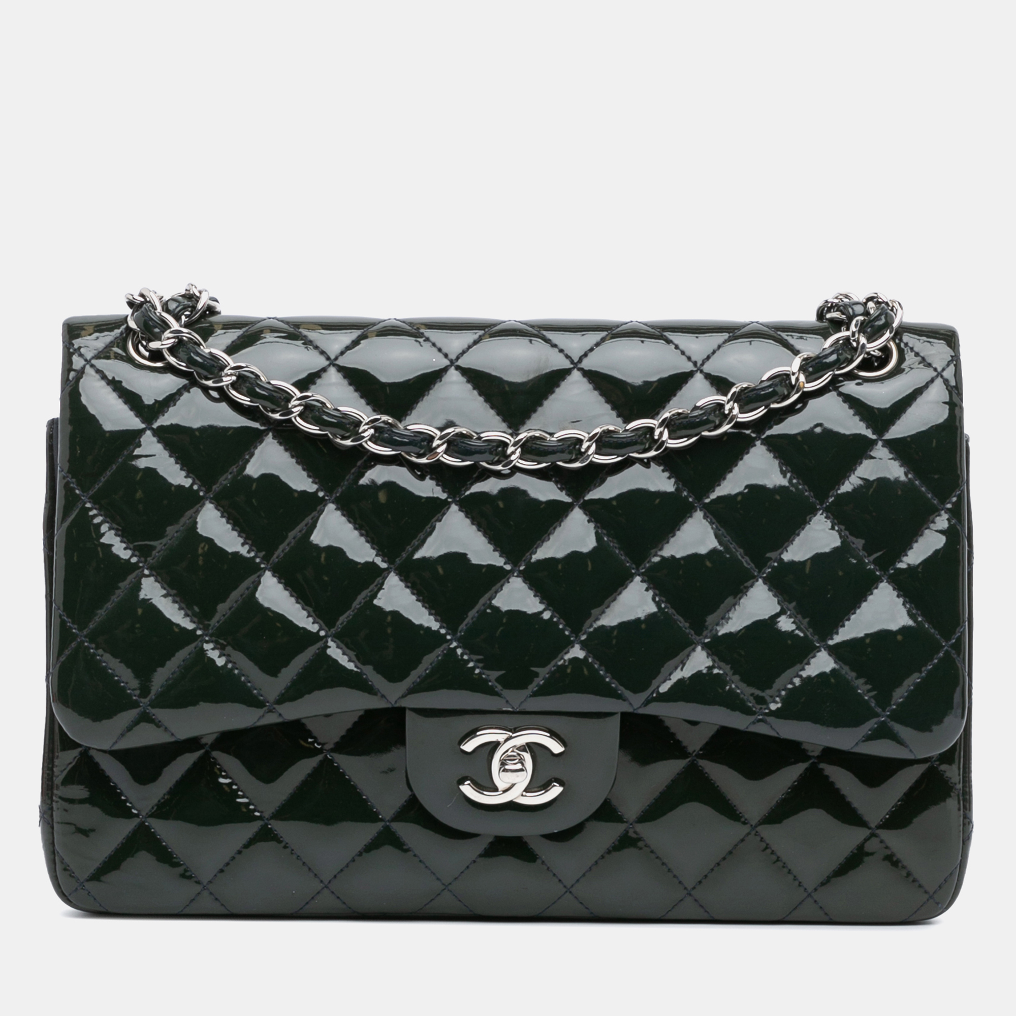 

Chanel Blue Jumbo Classic Patent Double Flap